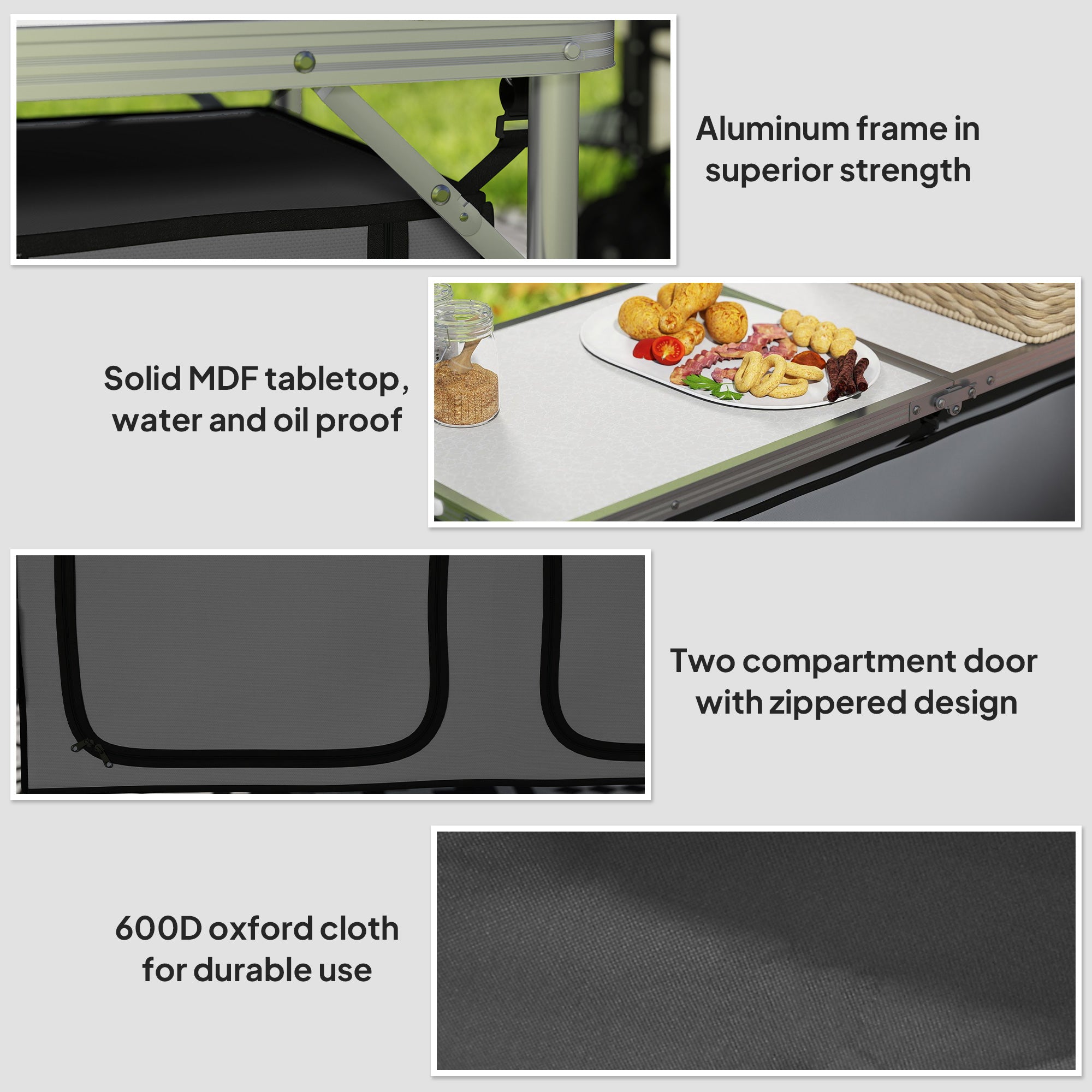 Outsunny 4ft Folding Picnic Table Portable Adjustable Camping Table Aluminum Outdoor Dining w/ Storage Underneath - North Peak Garden Furniture