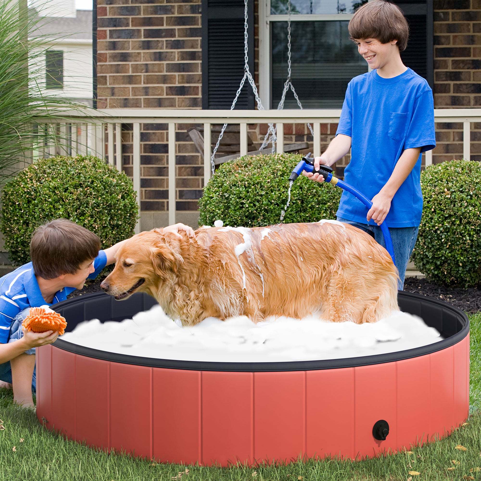 Pawhut Φ140 x 30H cm Pet Swimming Pool-Red