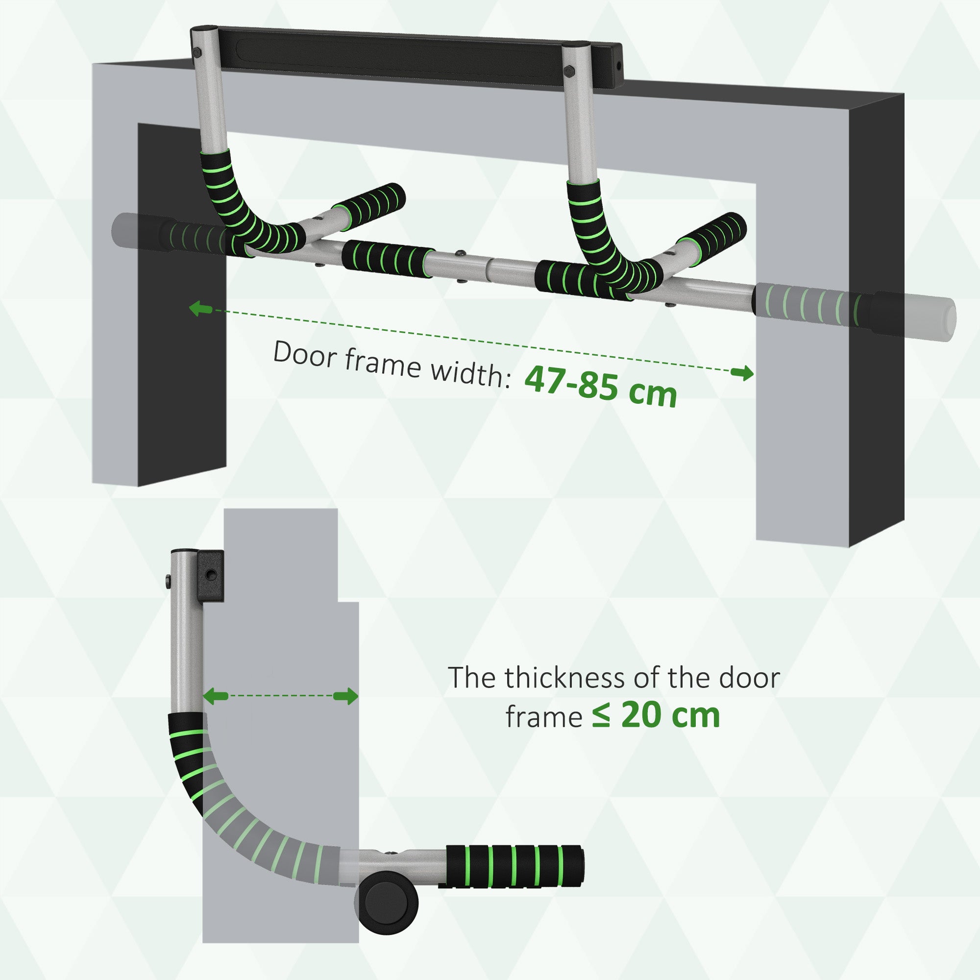 HOMCOM Pull-Up Bar for Doorway, Home Fitness Door Horizontal Bar Push up Bar for Indoor Gym Upper Body Workout, Green - North Peak Garden Furniture