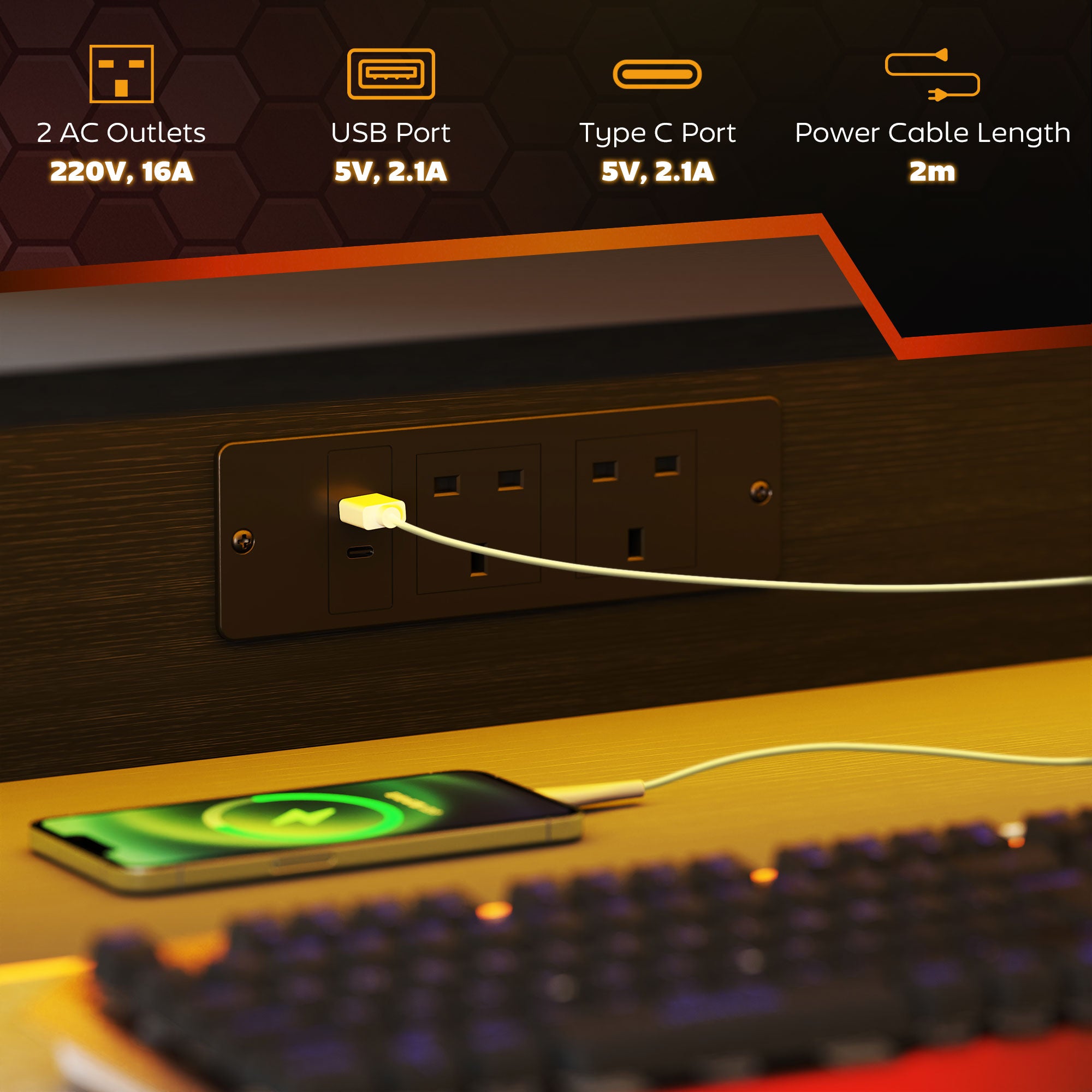 HOMCOM Gaming Desk with LED Lights and Power Outlets, 100 x 60cm Z Shaped Computer Desk with Monitor Stand and Steel Frame, PC Gaming Table for Home Office, Black - North Peak Garden Furniture