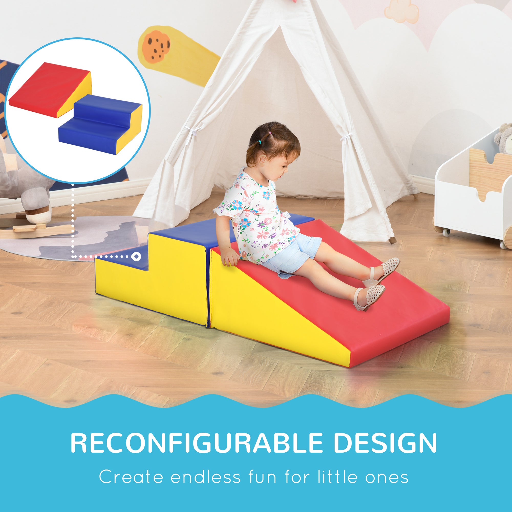 HOMCOM 2-Piece Soft Playset for Toddlers, Climbing, Crawling, For ages 12-36 Months, Red - North Peak Garden Furniture