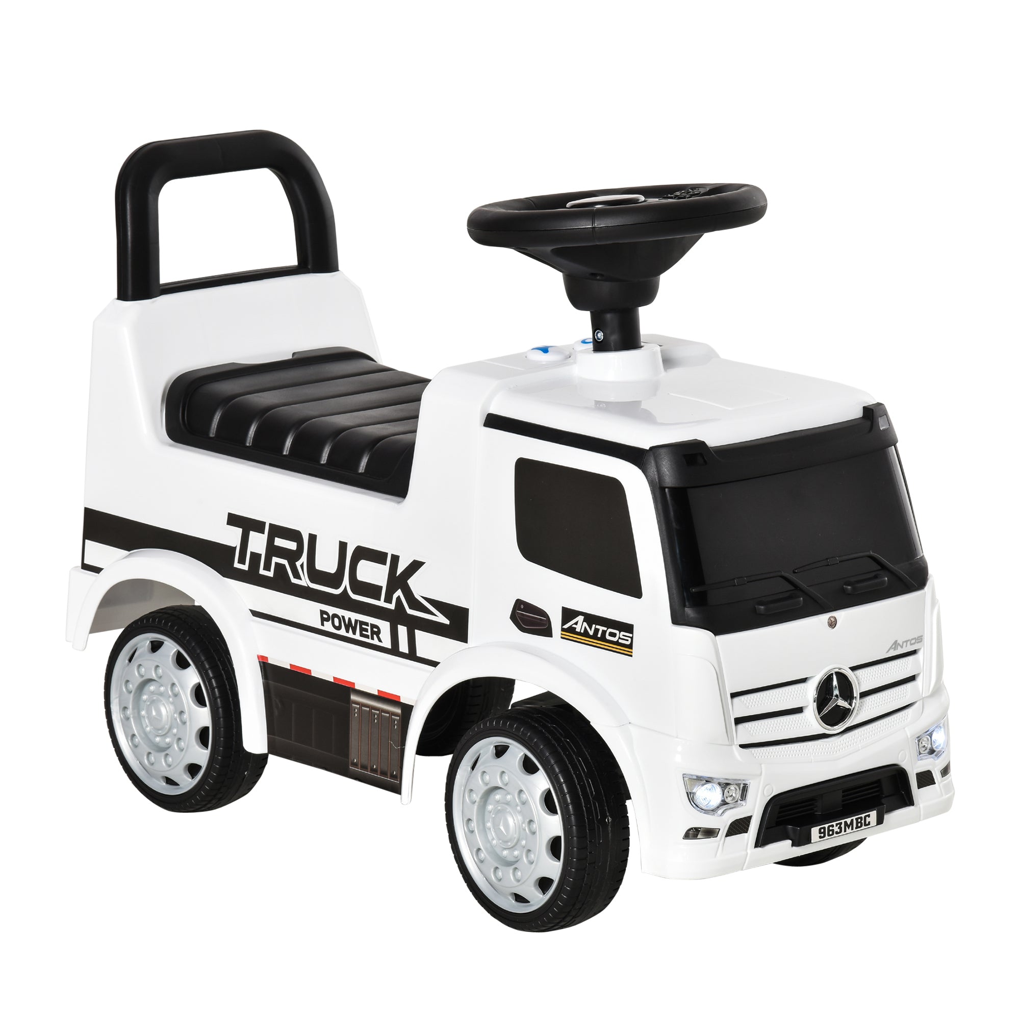 HOMCOM Compatible Kids Ride On Car Truck Mercedes Benz Licensed Toddler Foot To Floor Slider w/Under Seat Storage for 12 - 36 Months White - North Peak Garden Furniture
