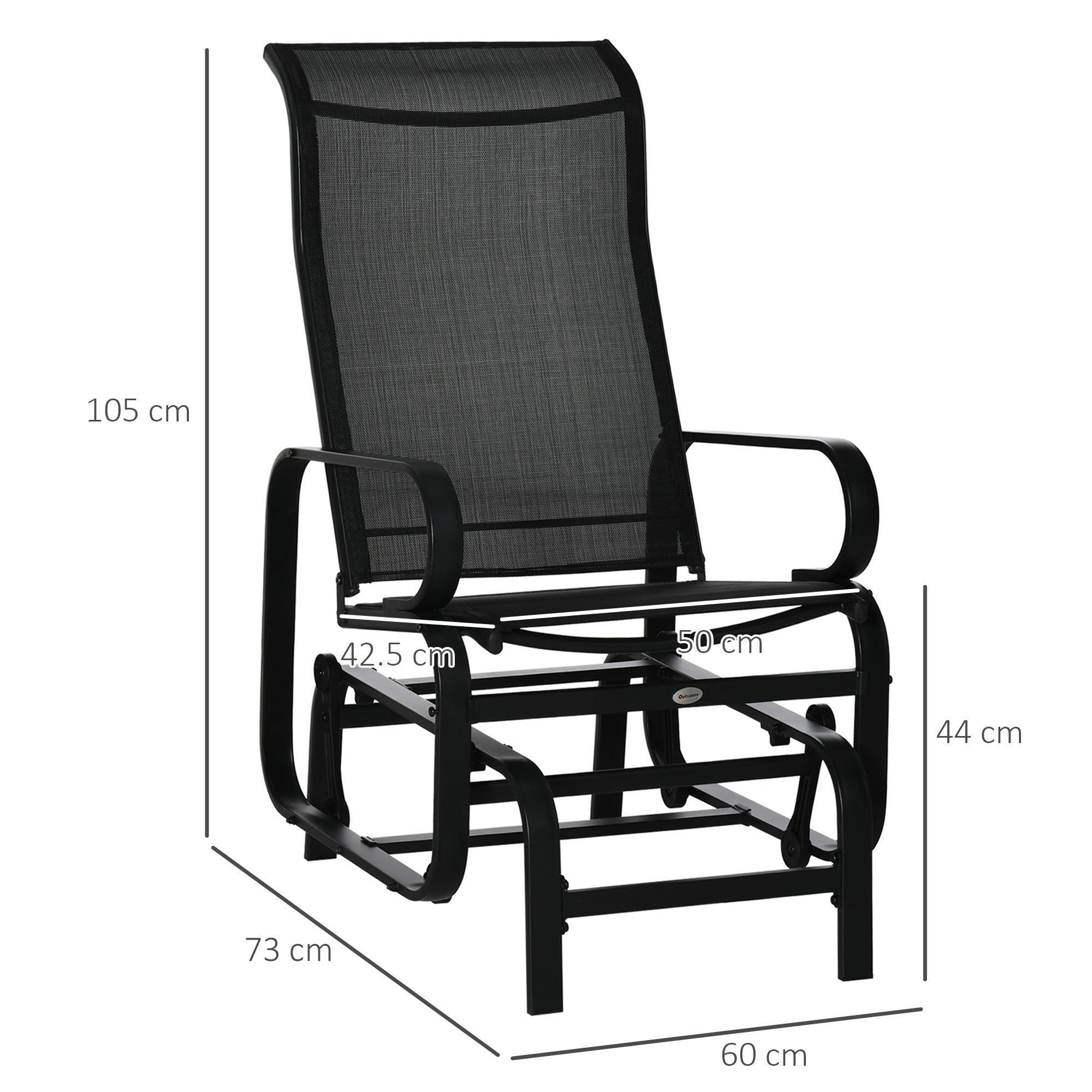 Outsunny Outdoor Gliding Rocking Chair with Sturdy Metal Frame Garden Comfortable Swing Chair, Black - North Peak Garden Furniture