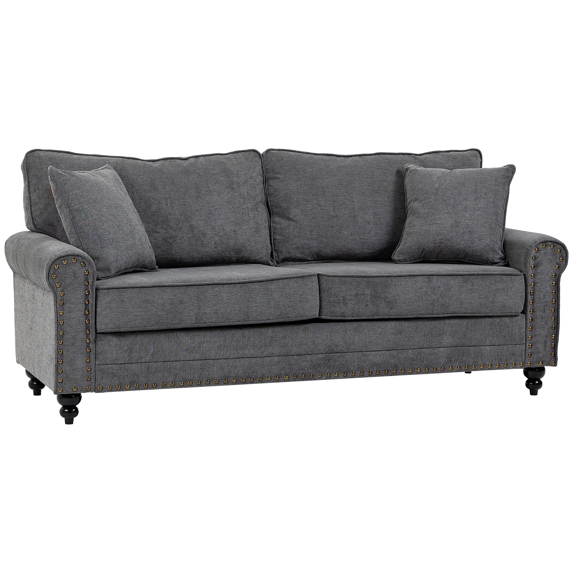 HOMCOM 3 Seater Sofas for Living Room, Fabric Sofa with Felt Mats, Cushions and Pillows, Grey - North Peak Garden Furniture