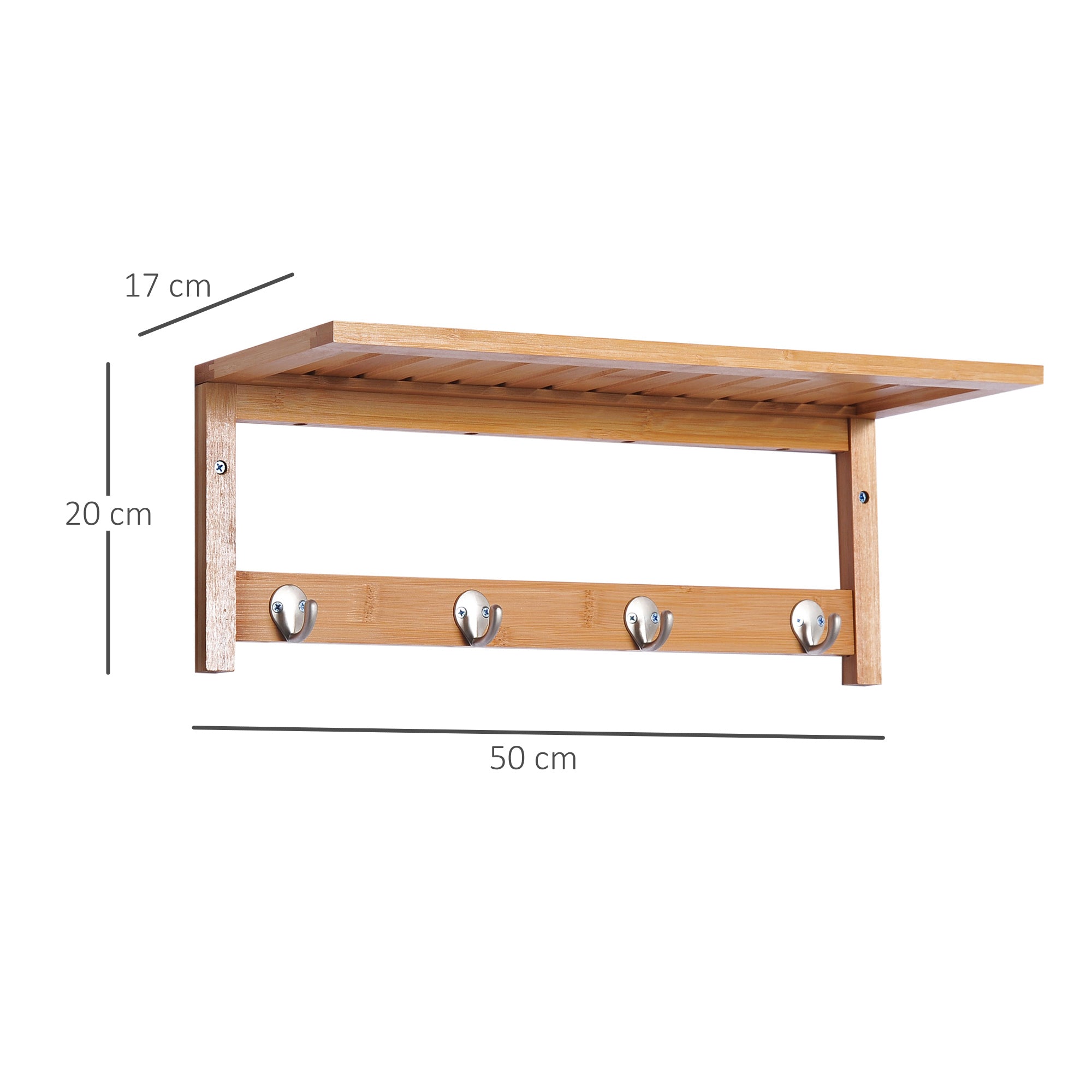 HOMCOM Wall Mounted Coat Clothes Hat Hanger 4 Hooks Rack Stand with Rail & Storage Shelf for Hallway Entryway Bedroom Bathroom - North Peak Garden Furniture