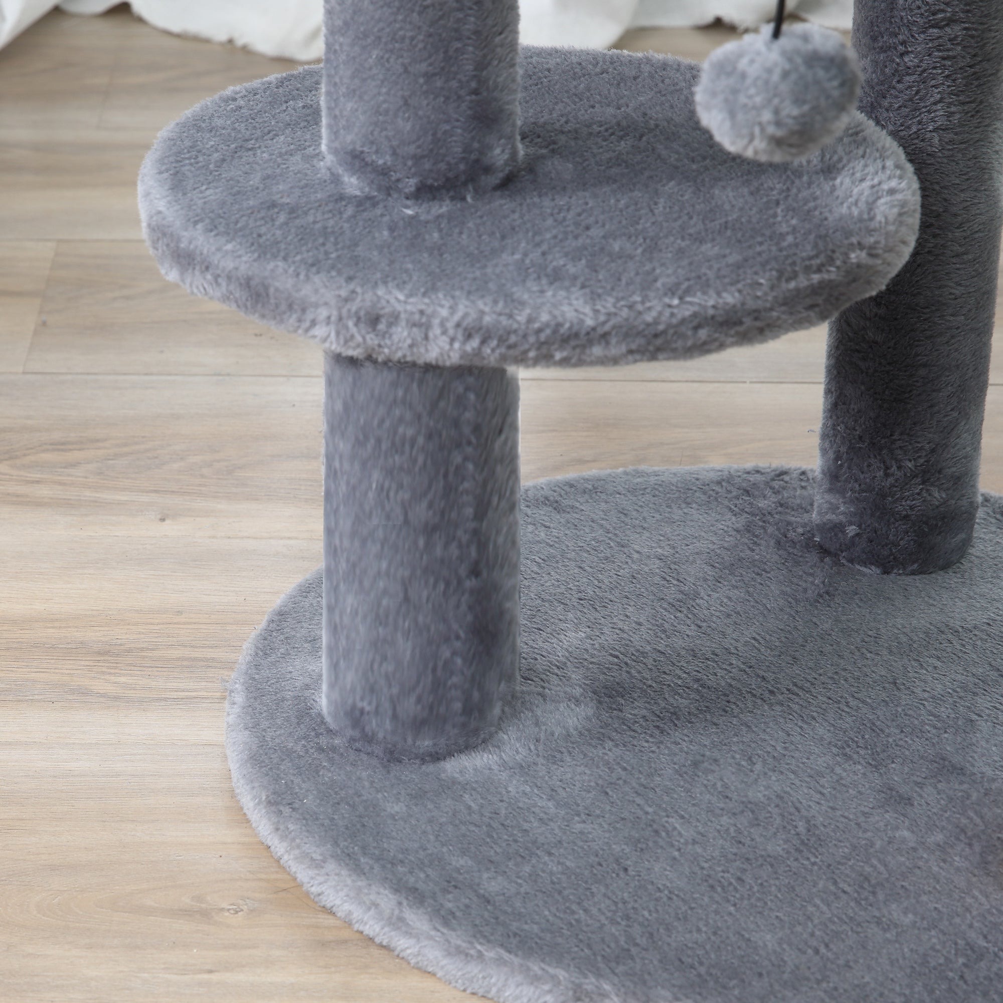 PawHut Deluxe Cat Tree with 3-Tier, Scratching Posts, Play Ball, and Plush Toy for Climbing and Relaxing, Grey