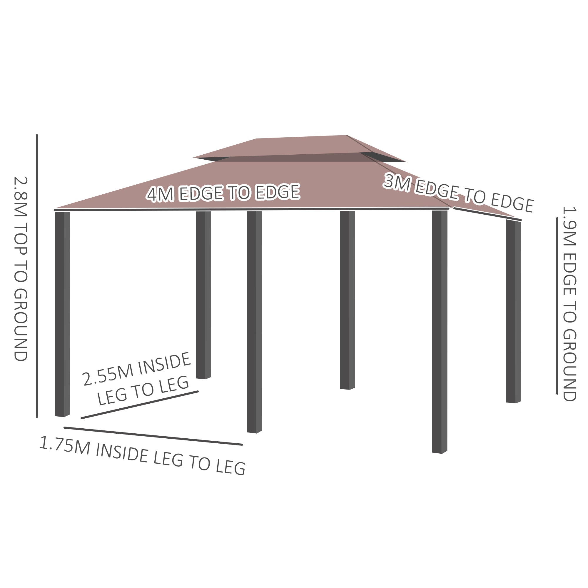 Outsunny 4m x 3(m)Garden Gazebo, Double Roof Outdoor Gazebo Canopy Shelter with Curtains, Solid Steel Frame for Lawn and Deck, Brown - North Peak Garden Furniture
