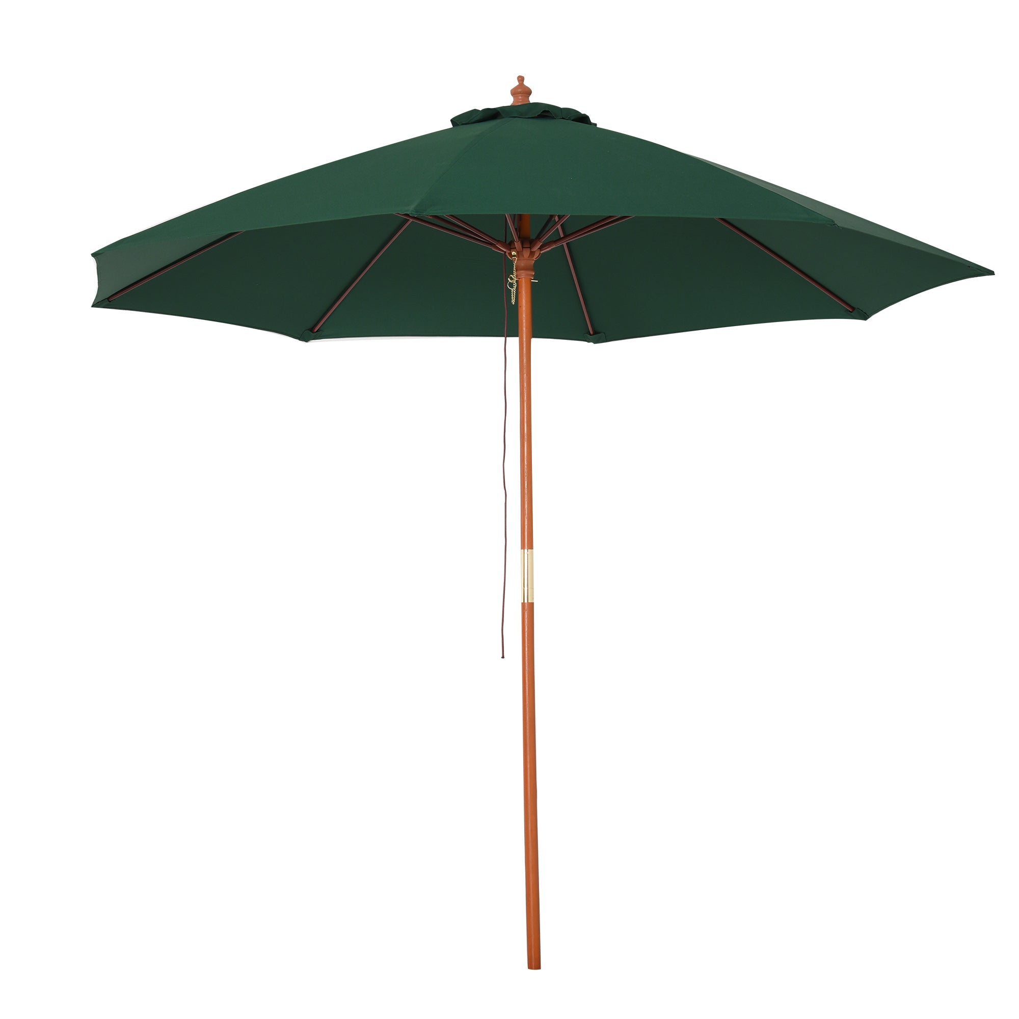 Outsunny 2.5m Garden Parasol Umbrella, Outdoor Market Table Umbrella with Wooden Pole & 8 Fibre Glass Ribs, Round Sun Shade Canopy, Green - North Peak Garden Furniture