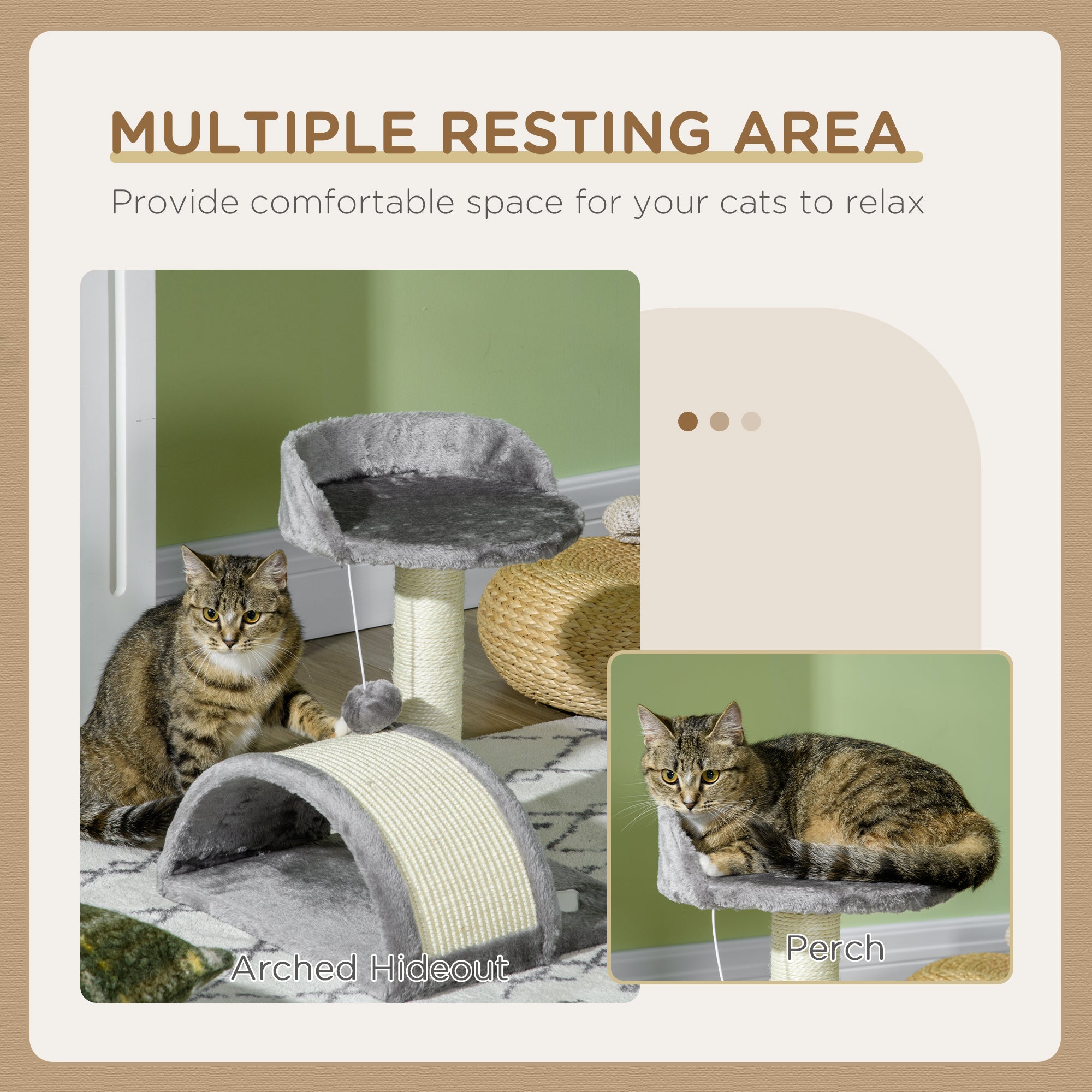 PawHut Cat Tree, Kitten Scratcher Activity Centre, with Sisal Scratching Post, Toy Ball - Grey - North Peak Garden Furniture