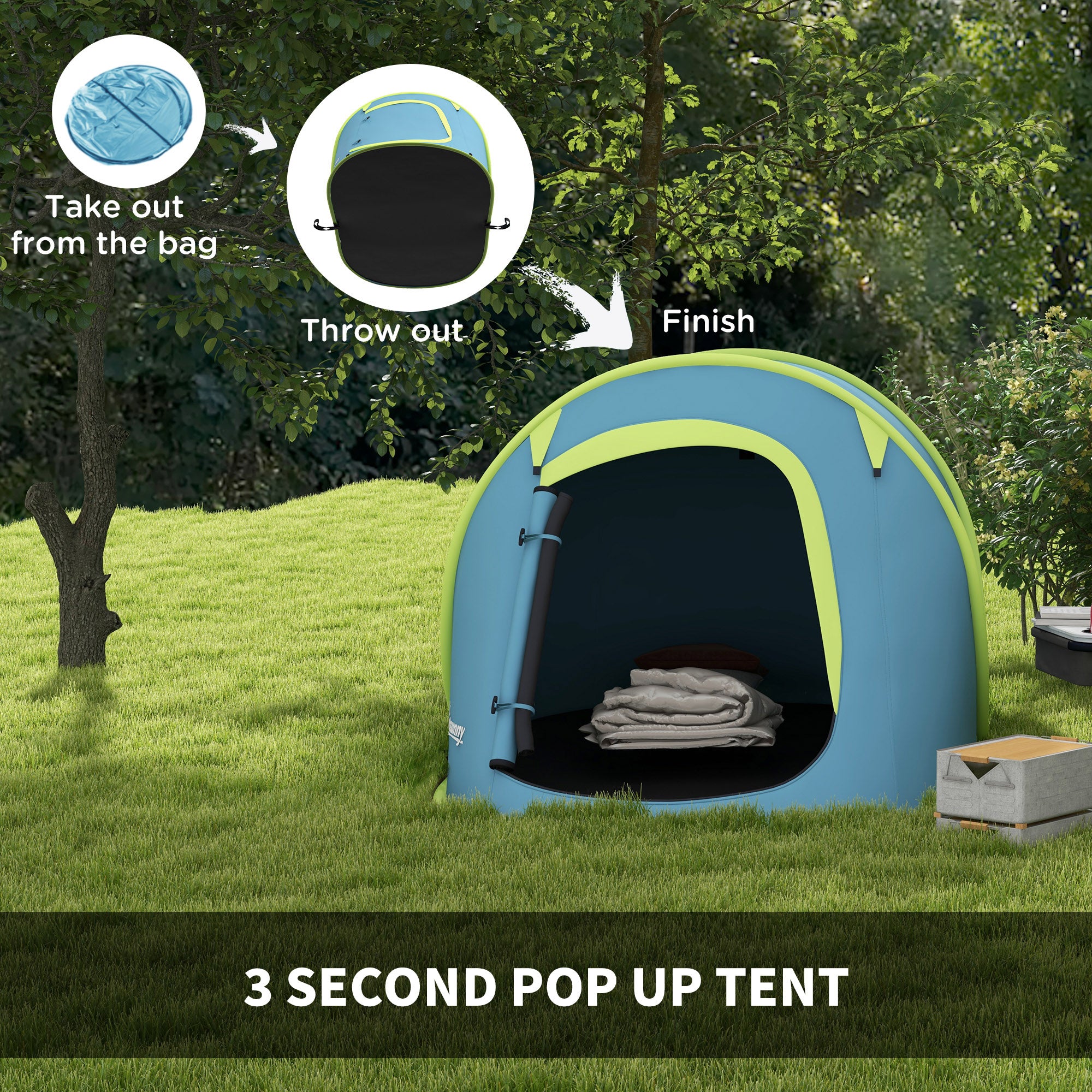 Outsunny Two-Man Pop-Up Dome Tent, with Accessories - Blue