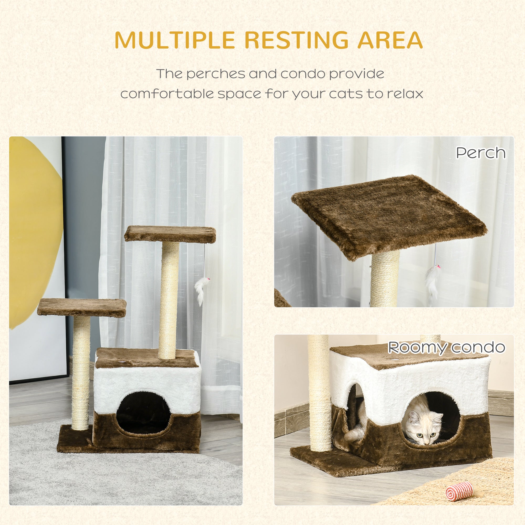 PawHut Cat Tree Tower for Indoor Cats Kitten House Scratching Posts with Condo Perch Interactive Mouse Toy, 45 x 33 x 70 cm, Brown - North Peak Garden Furniture