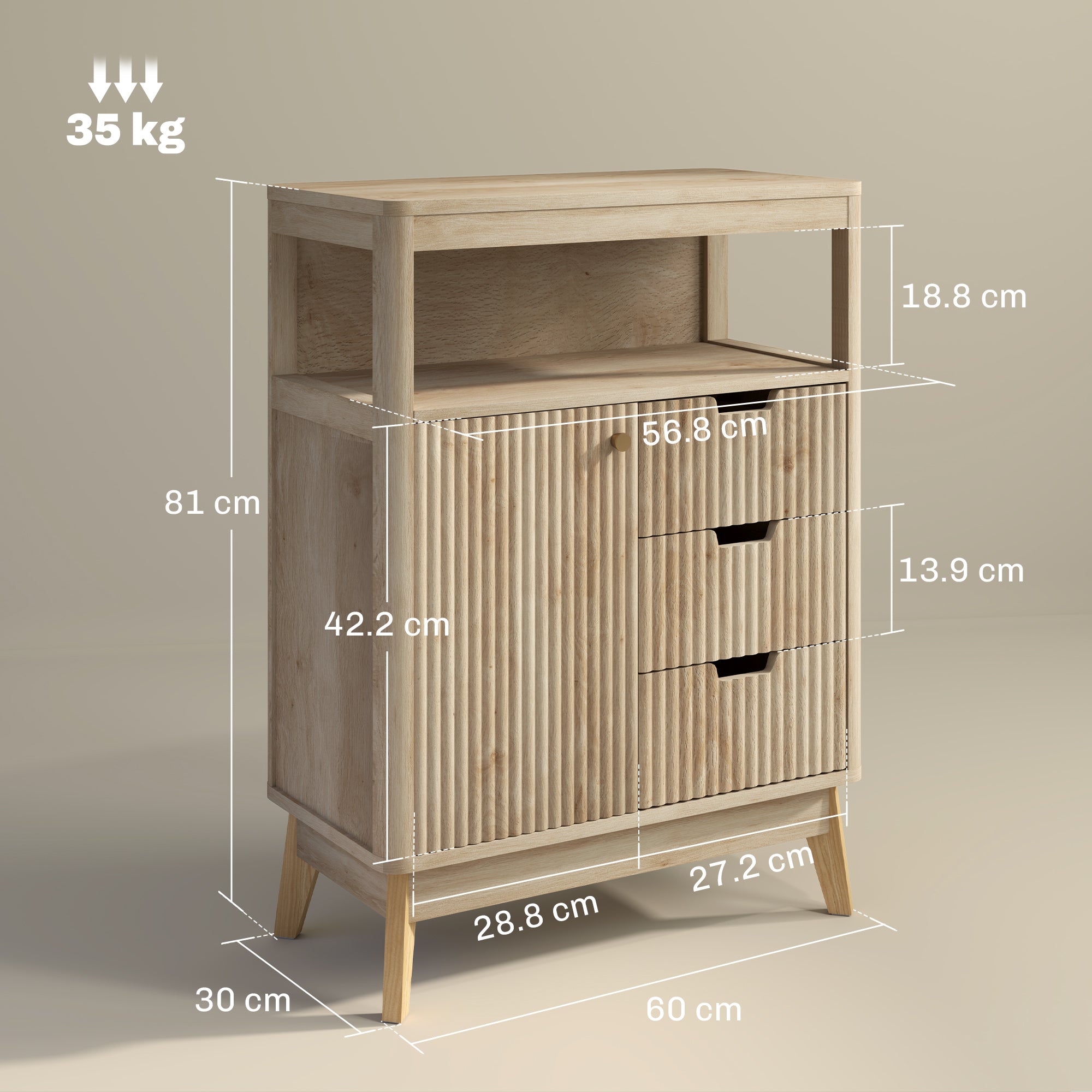 HOMCOM Small Sideboard with Drawers and Adjustable Shelf - Nature Wood Finish - North Peak Garden Furniture