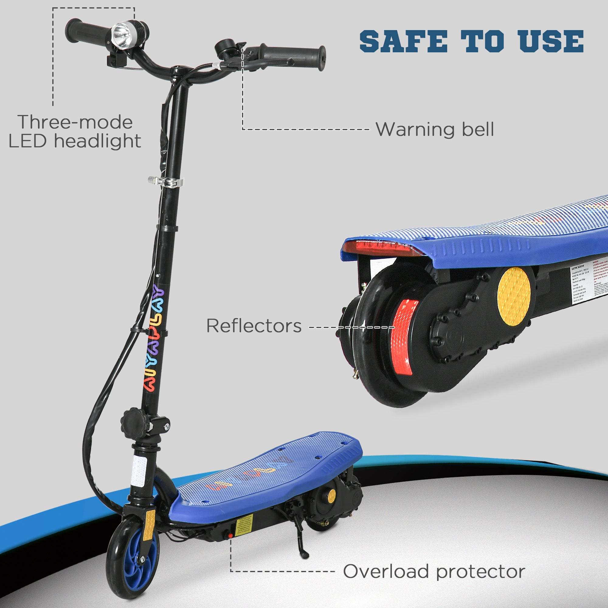 HOMCOM Foldable Electric Scooter, with LED Headlight, for Ages 7-14 Years - Blue - North Peak Garden Furniture