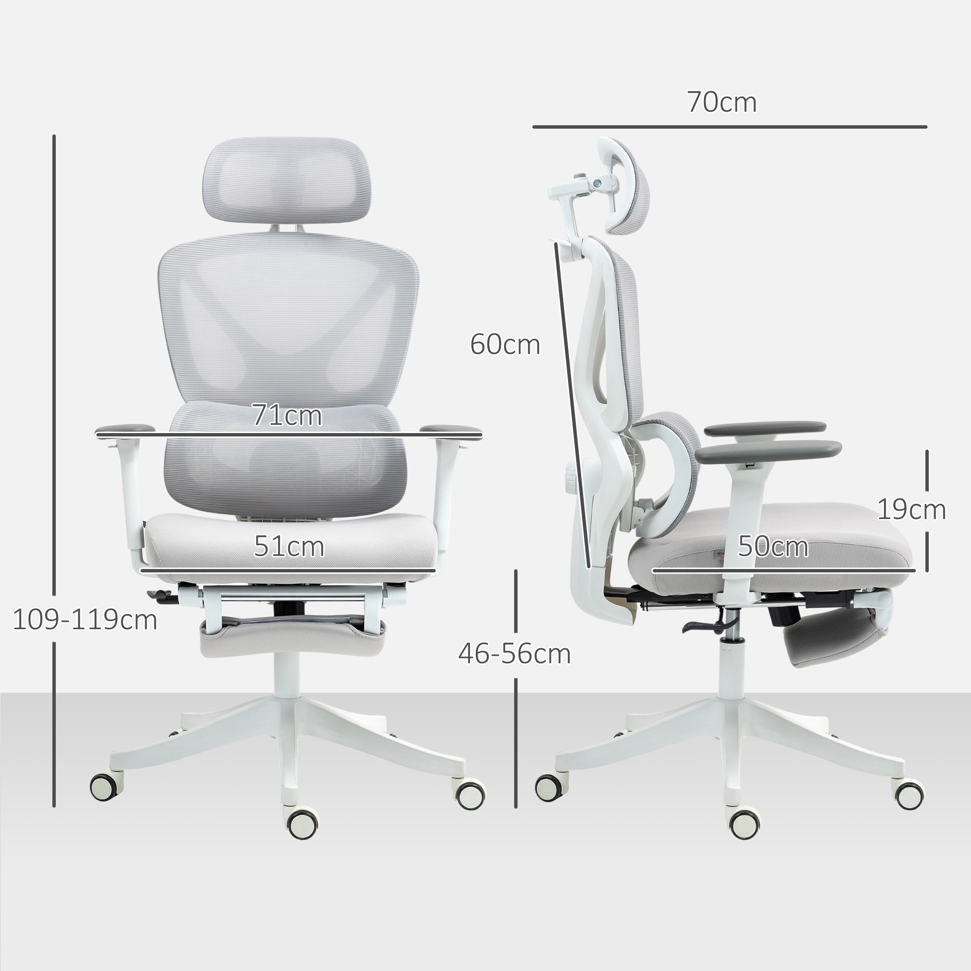 HOMCOM Executive Office Chair, Ergonomic Mesh Desk Chair with 3D Armrests, Rotatable Headrest, Adjustable Lumbar Support, Recliner Computer Swivel Chair with Footrest for Home Office, Grey - North Peak Garden Furniture