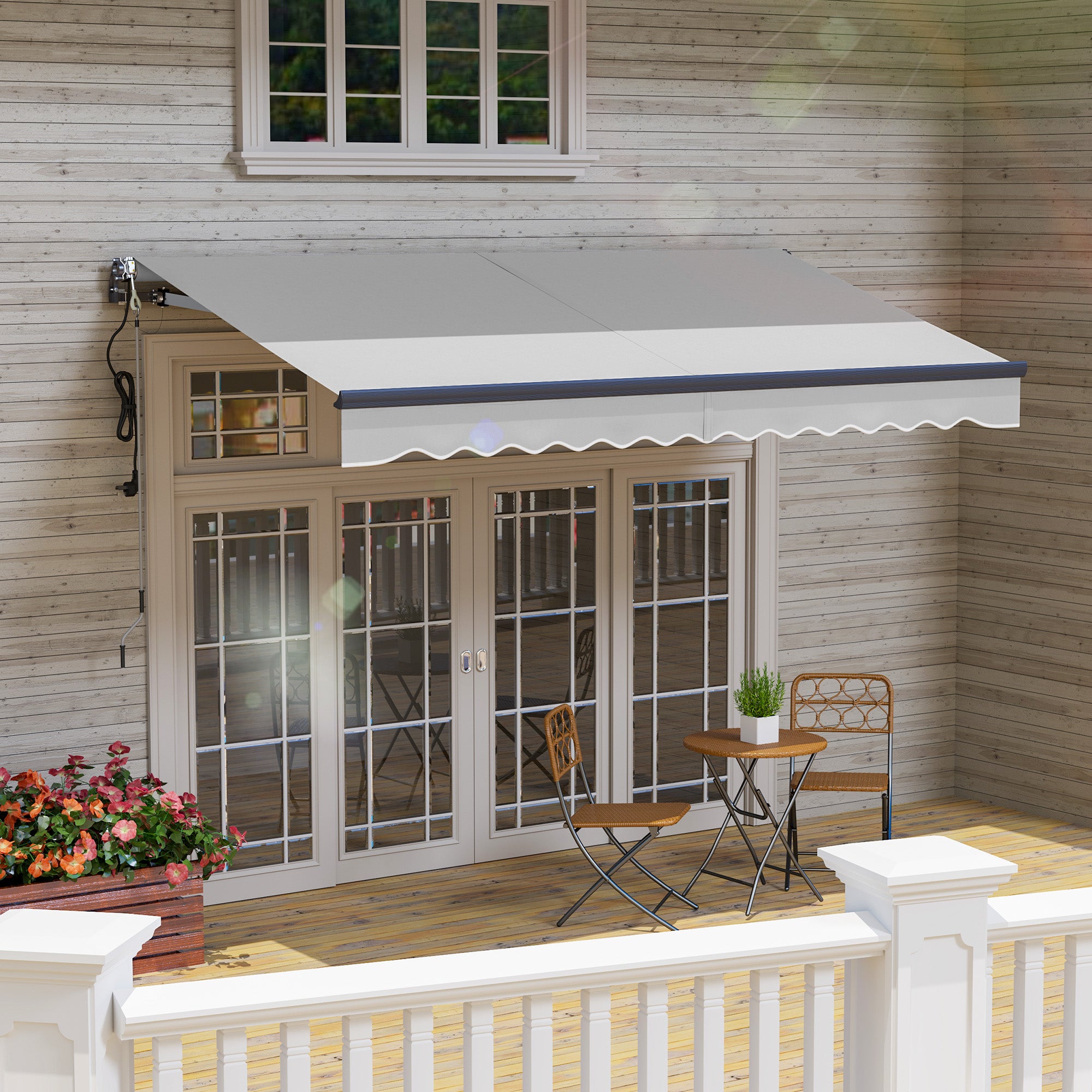 Outsunny 3.5 x 3(m) Electric Awning with Remote Controller, Aluminium Frame DIY Retractable Awning, UV30+ Sun Shade Canopy for Garden Patio Deck Door Window, Light Grey - North Peak Garden Furniture