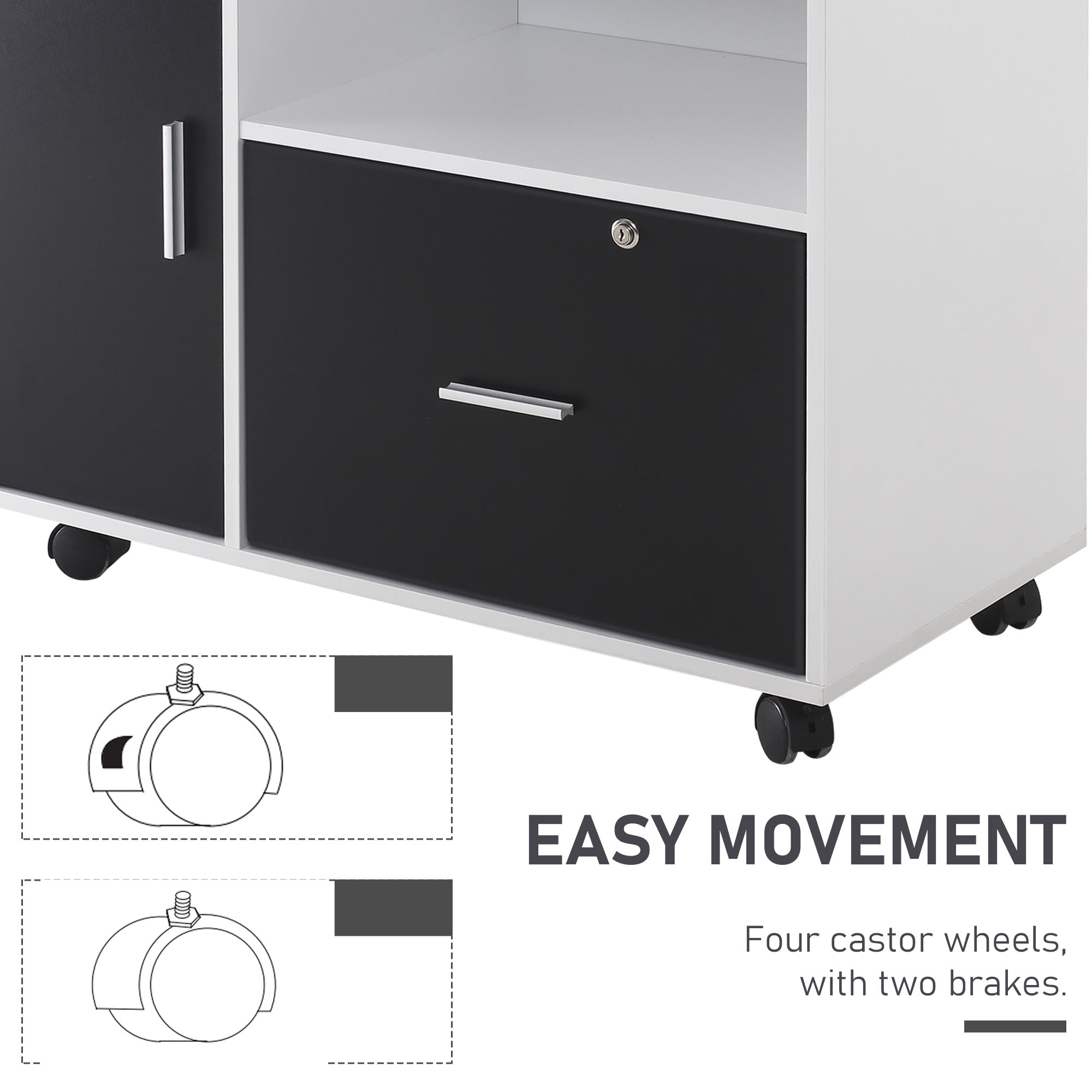 HOMCOM Multi-Compartment Office Storage Cabinet, with File Hangers - Black/White