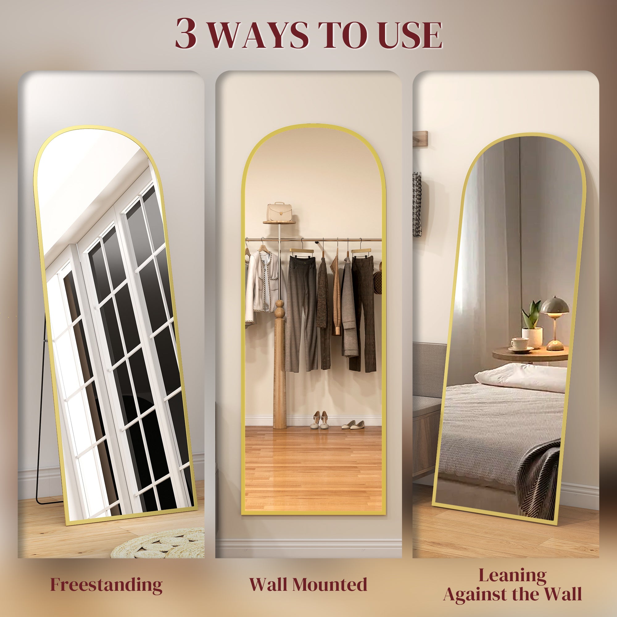 HOMCOM 165cm Aluminium Frame Standing Mirror - Gold - North Peak Garden Furniture