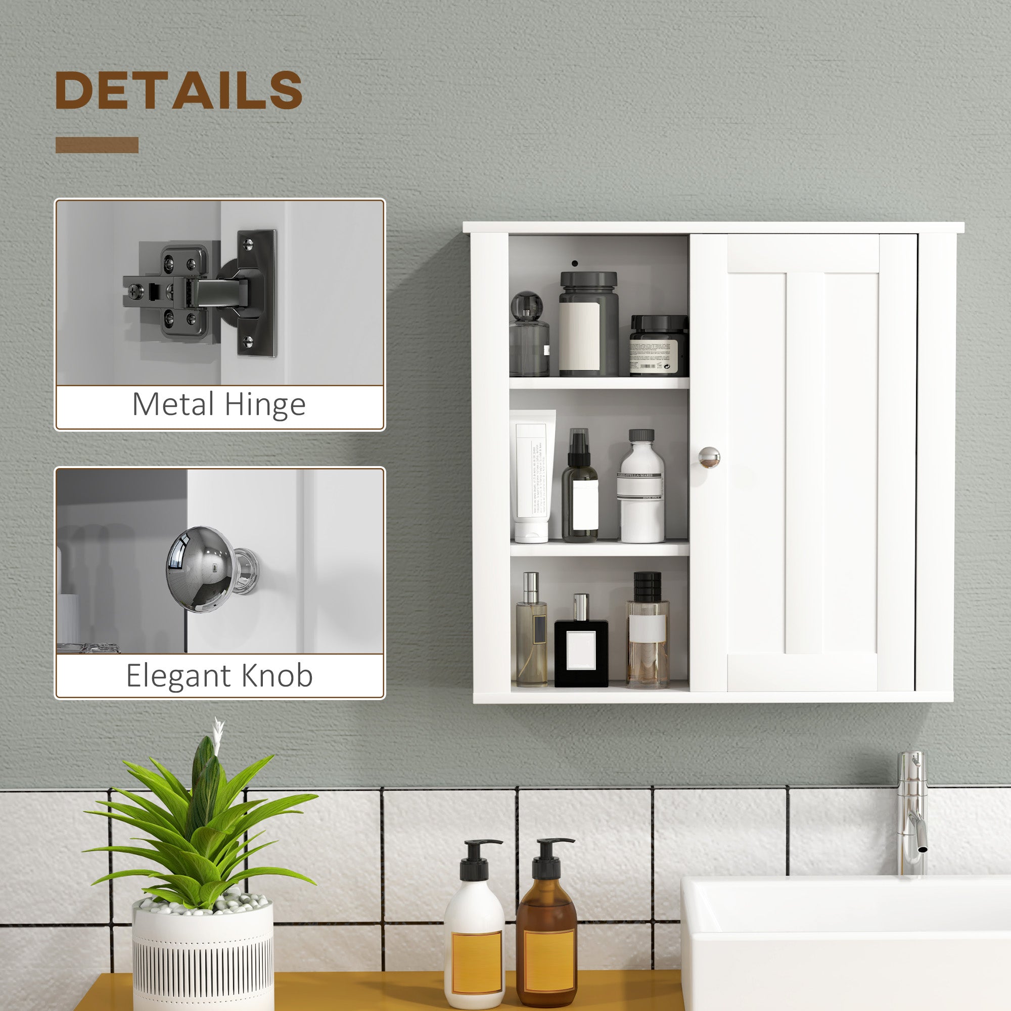 HOMCOM Bathroom Cabinet, Modern Bathroom Wall Cabinet with Adjustable Shelves and Cupboard, 53W x 15D x 51H cm, White