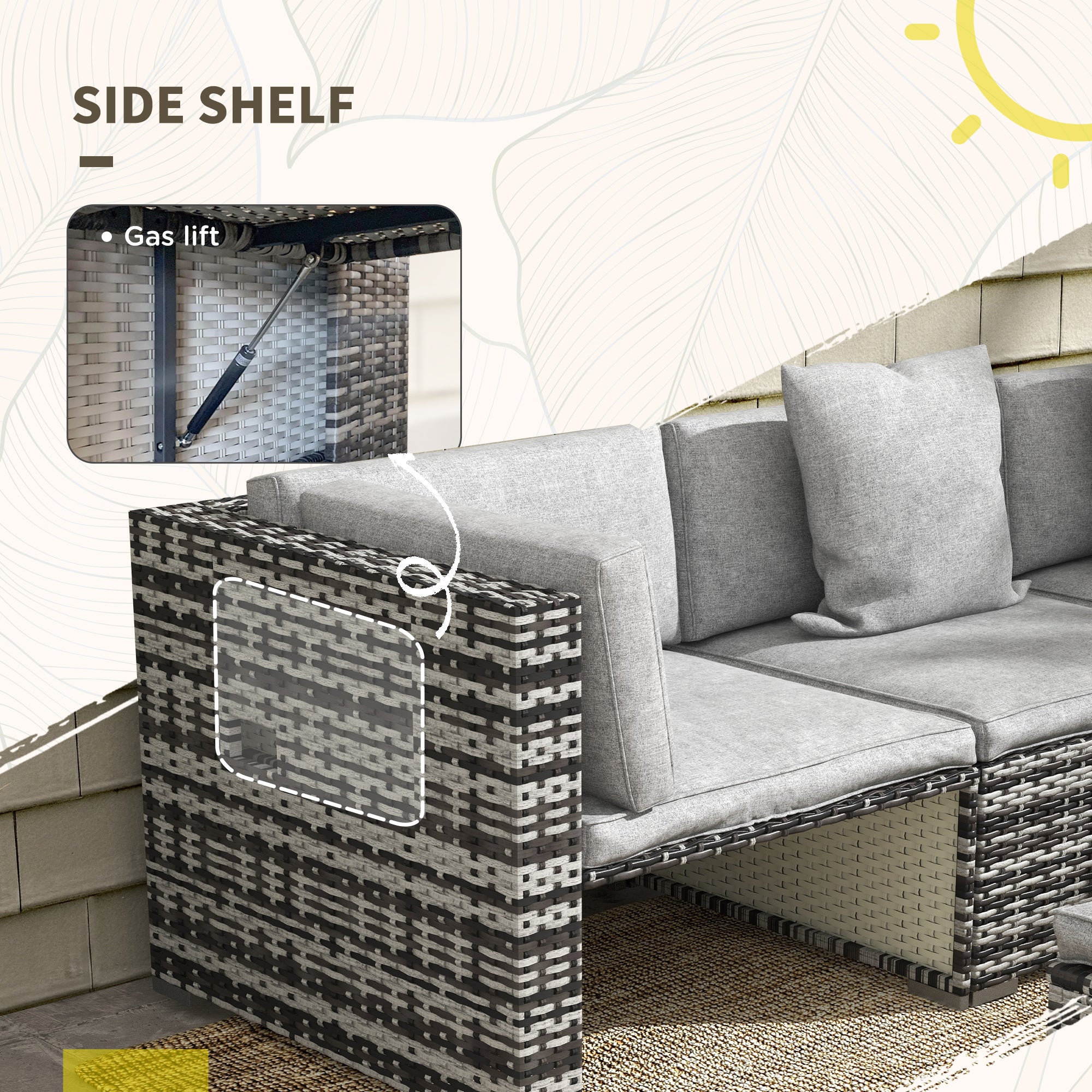 Outsunny Seven-Piece Rattan Patio Furniture Set, with Cushions - Grey - North Peak Garden Furniture
