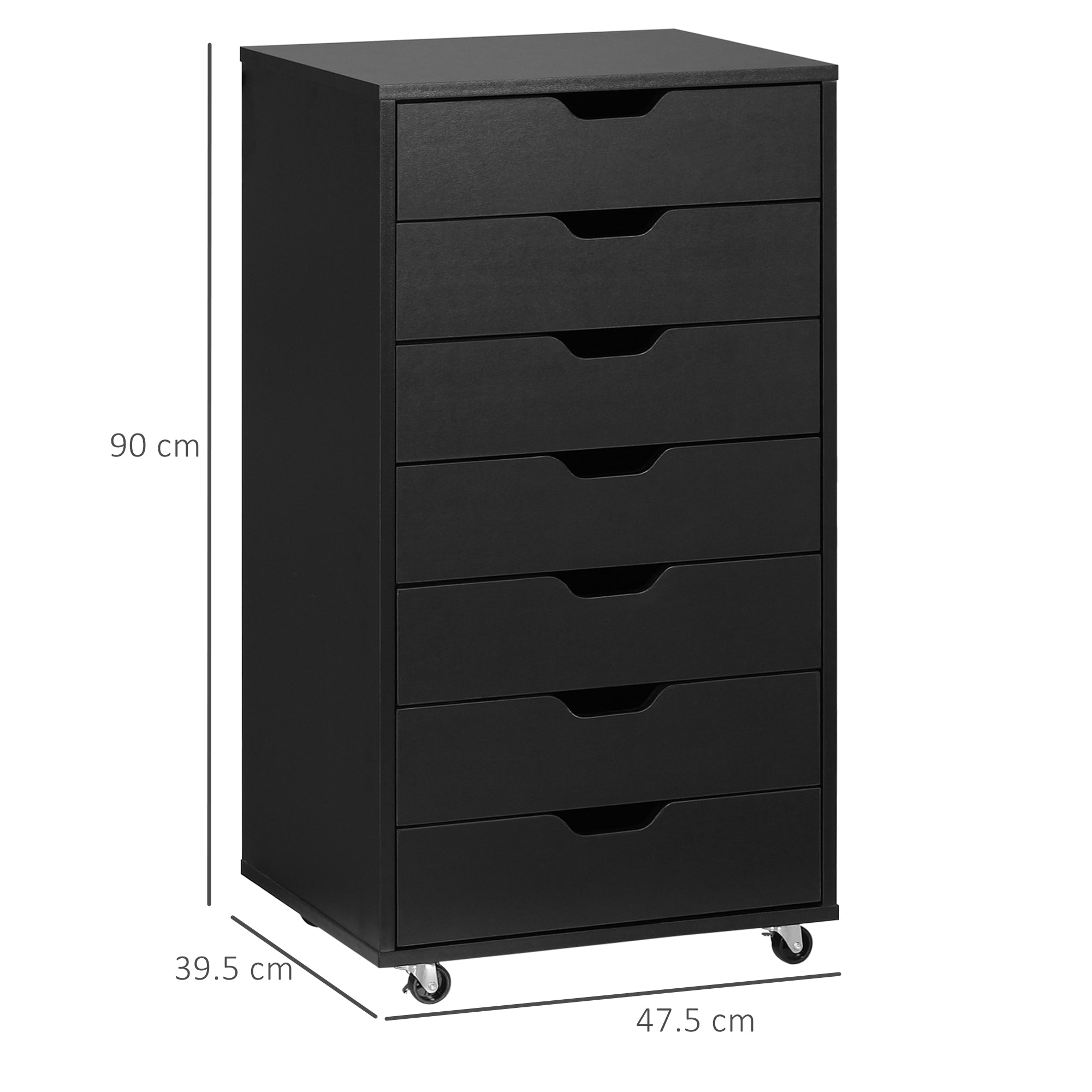 Vinsetto Seven-Drawer Filing Cabinet, with Wheels - Black - North Peak Garden Furniture
