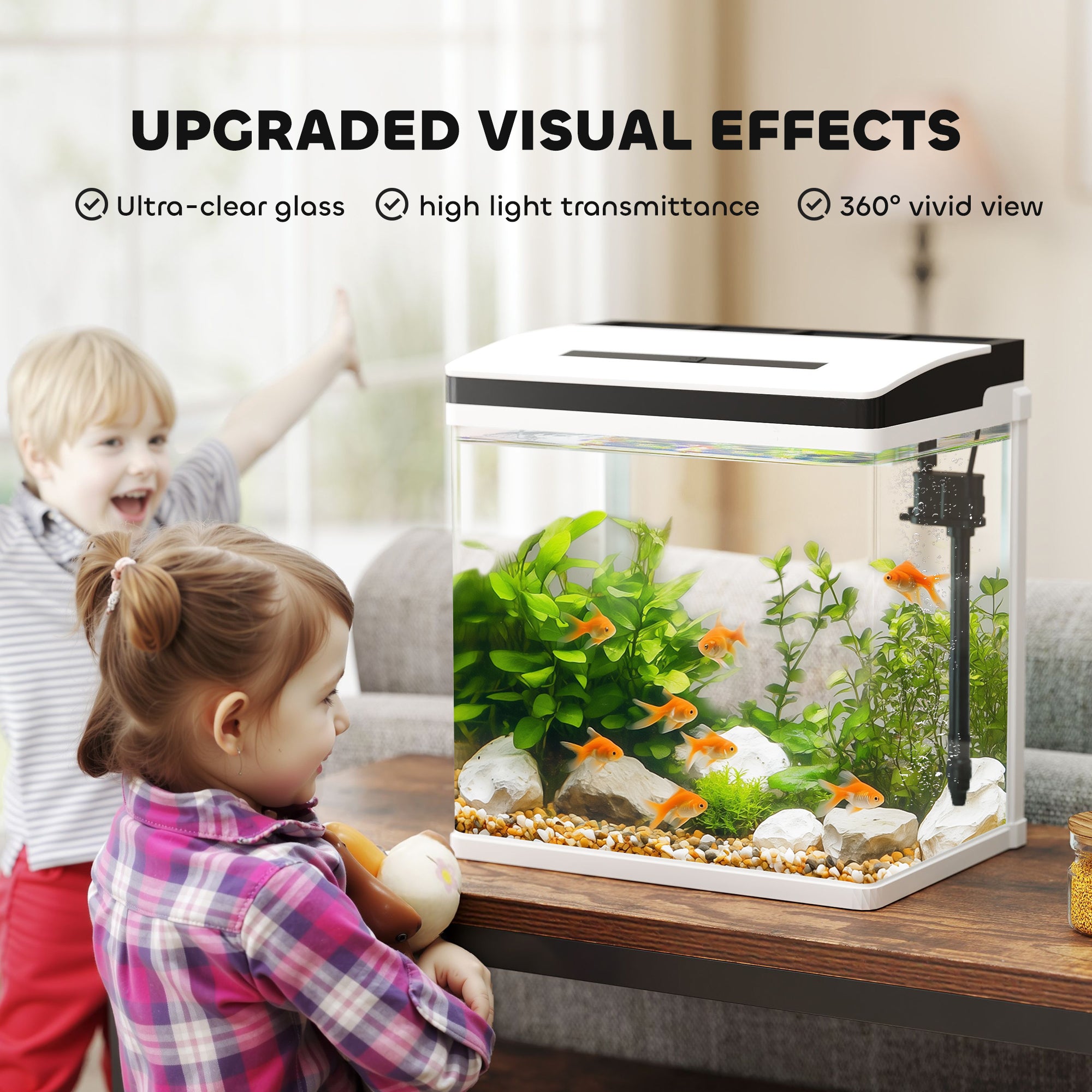PawHut 28L Glass Aquarium Fish Tank with Filter, LED Lighting, for Betta, Guppy, Mini Parrot Fish, Shrimp, 38 x 26 x 39.5cm - North Peak Garden Furniture
