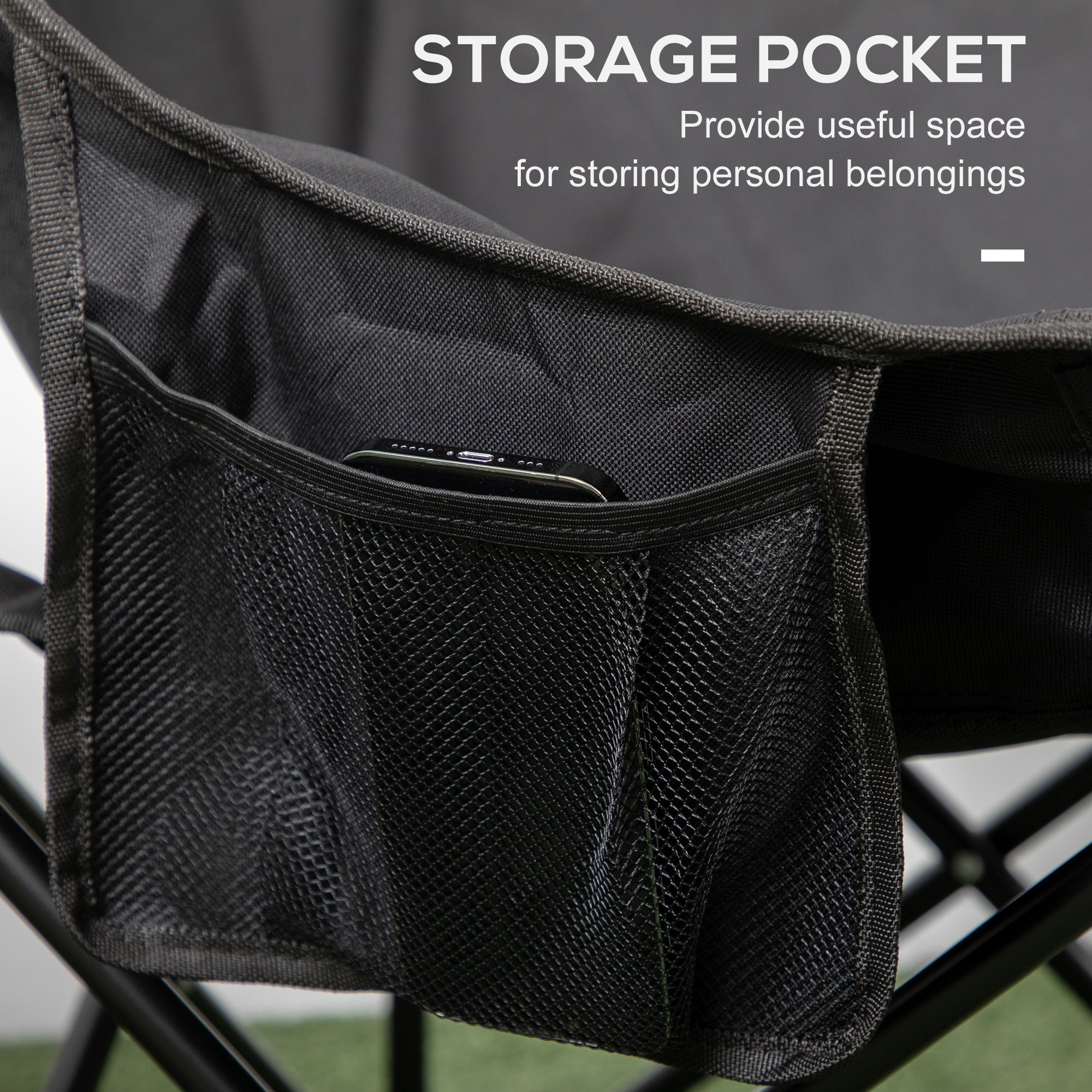 Outsunny Camping Chair, Lightweight Folding Chair with Carrying Bag and Storage Pocket, Perfect for Festivals, Fishing, Beach and Hiking, Black - North Peak Garden Furniture