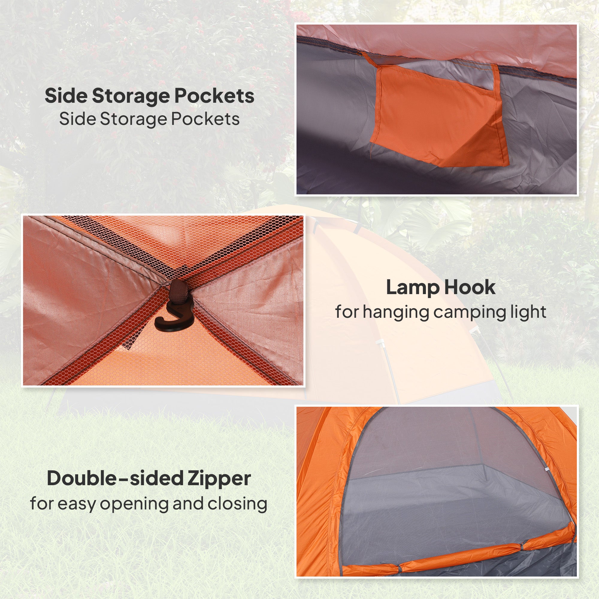 Outsunny 2 Person Camping Tent, Dome Tent with Zipped Doors, Storage Pocket, Portable Handy Bag, Orange - North Peak Garden Furniture