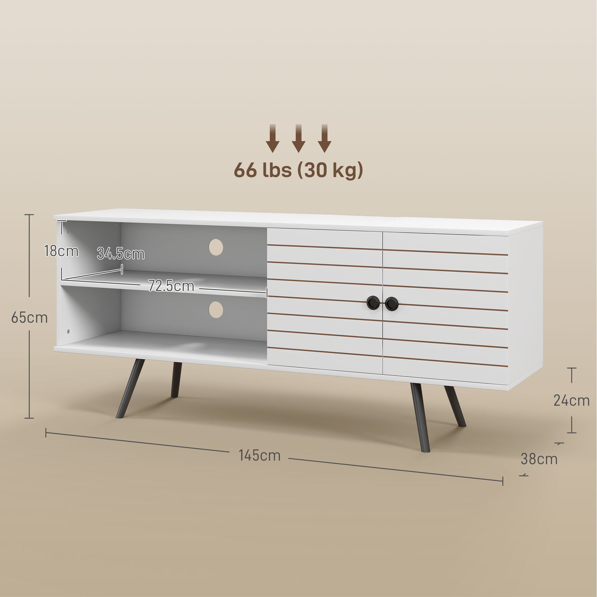 HOMCOM Duo Storage TV Unit, with Striped Door - White - North Peak Garden Furniture