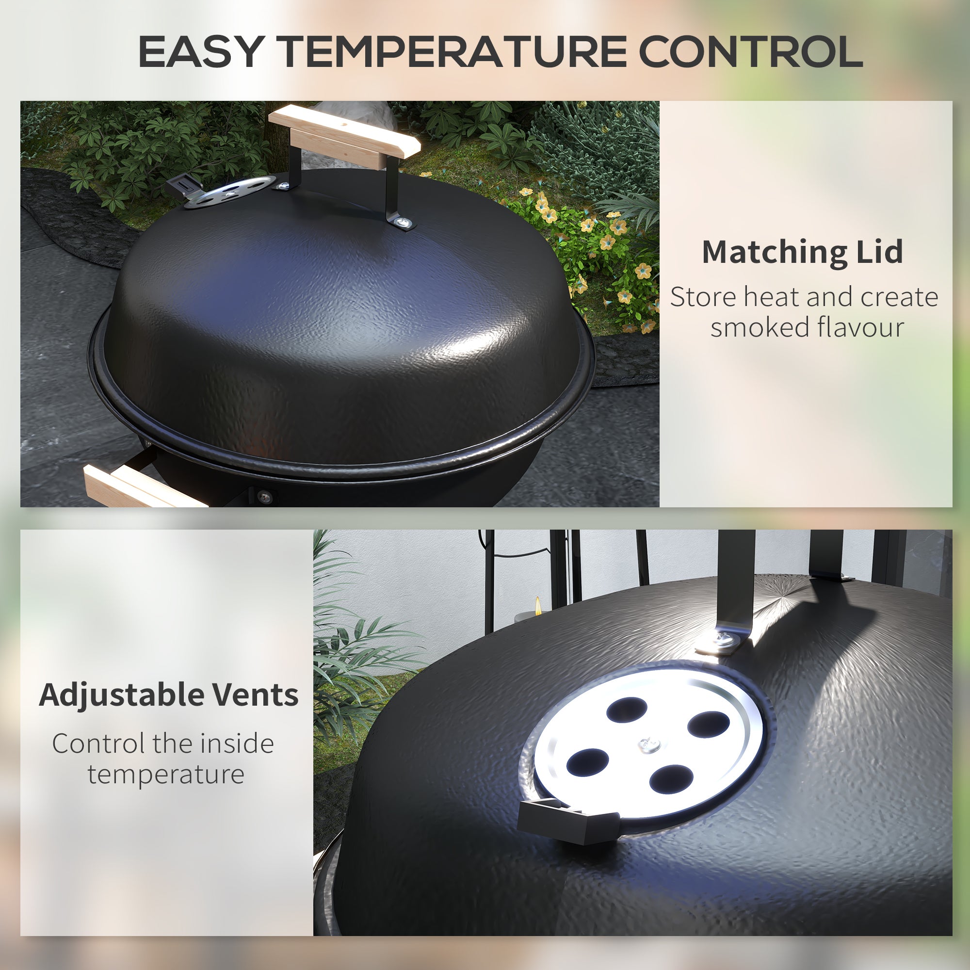 Outsunny BBQ Grill Charcoal Grill Portable Charcoal BBQ Round Kettle Grill Outdoor Heat Control Party Patio Barbecue