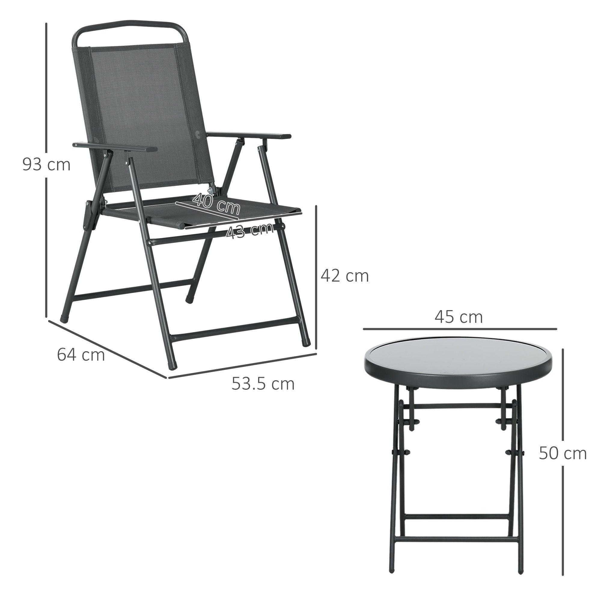 Outsunny Three-Piece Garden Seat Set, with Glass-Top Table - Dark Grey - North Peak Garden Furniture