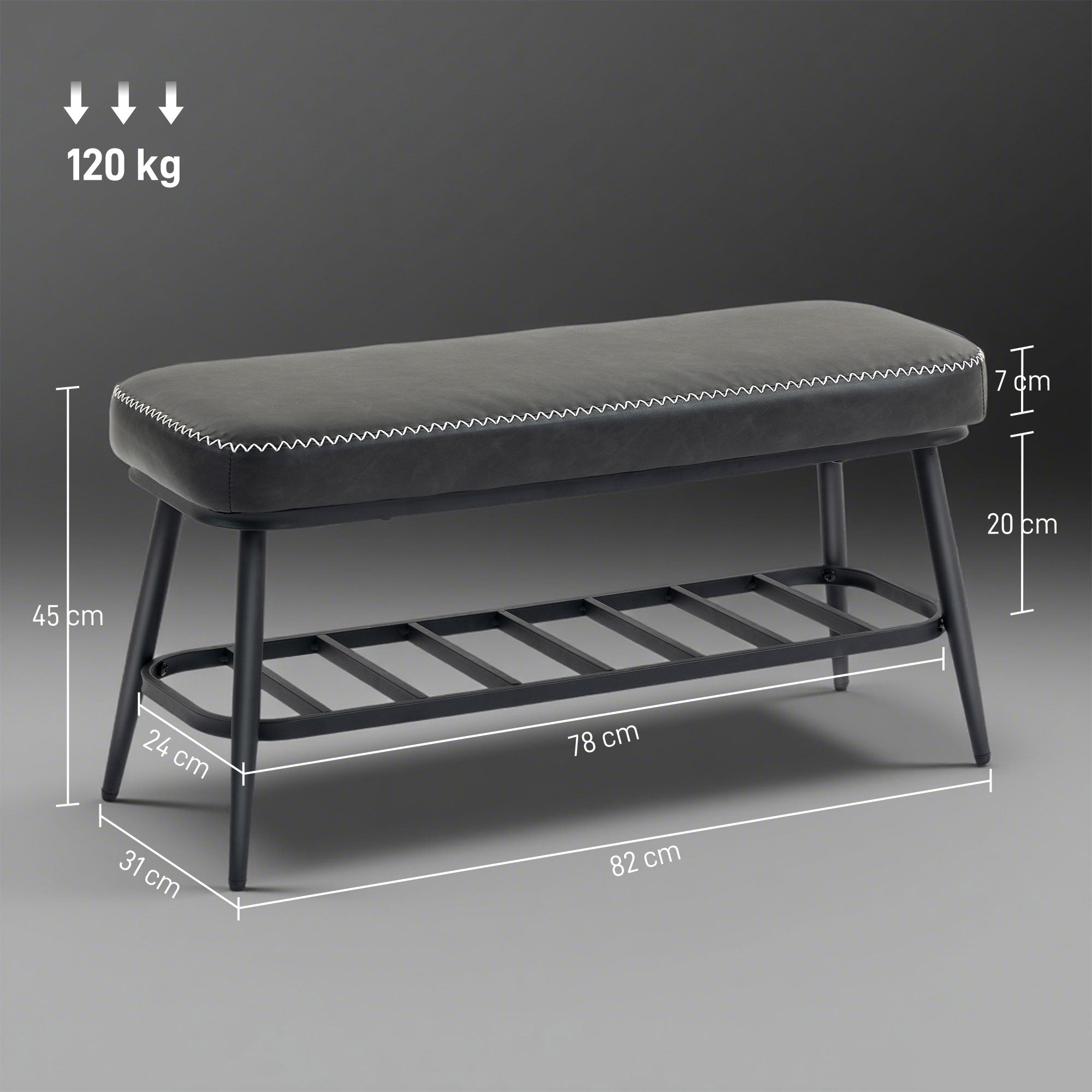 HOMCOM PU Leather Shoe Storage Bench - Charcoal Grey