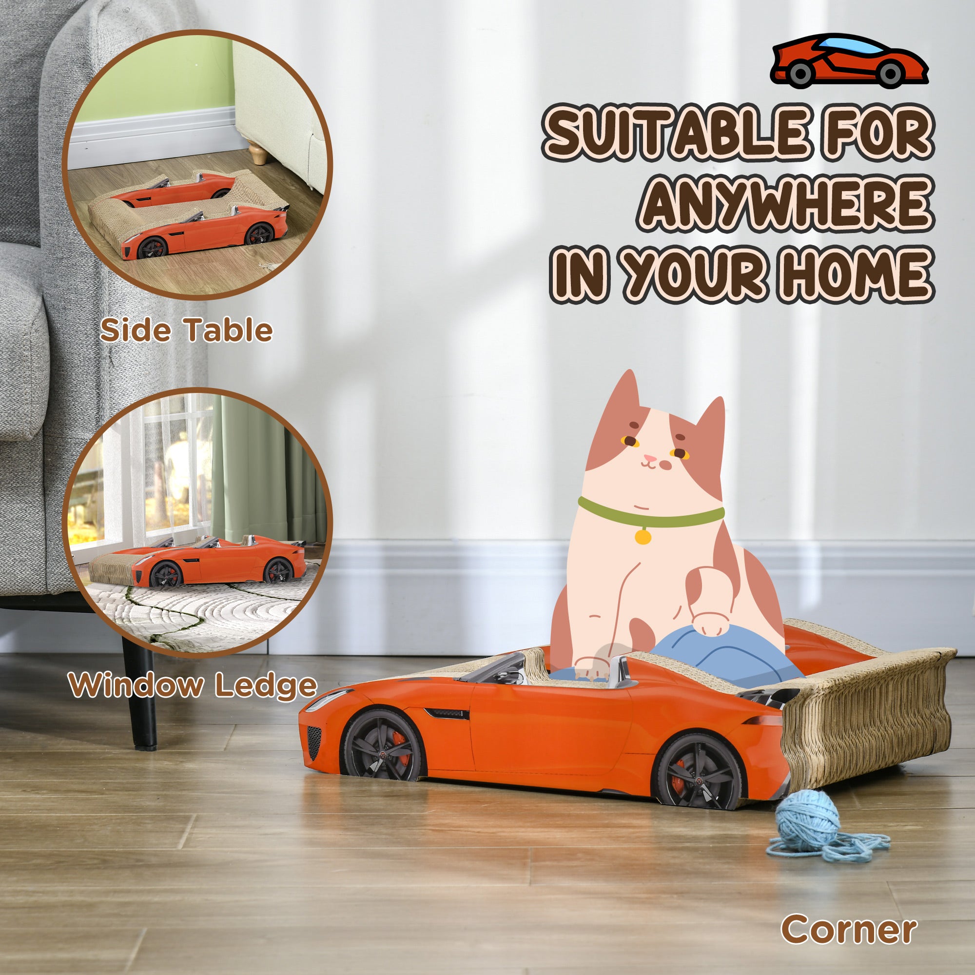 PawHut 2 in 1 Cat Scratching Board with Catnip, Car-shaped - North Peak Garden Furniture