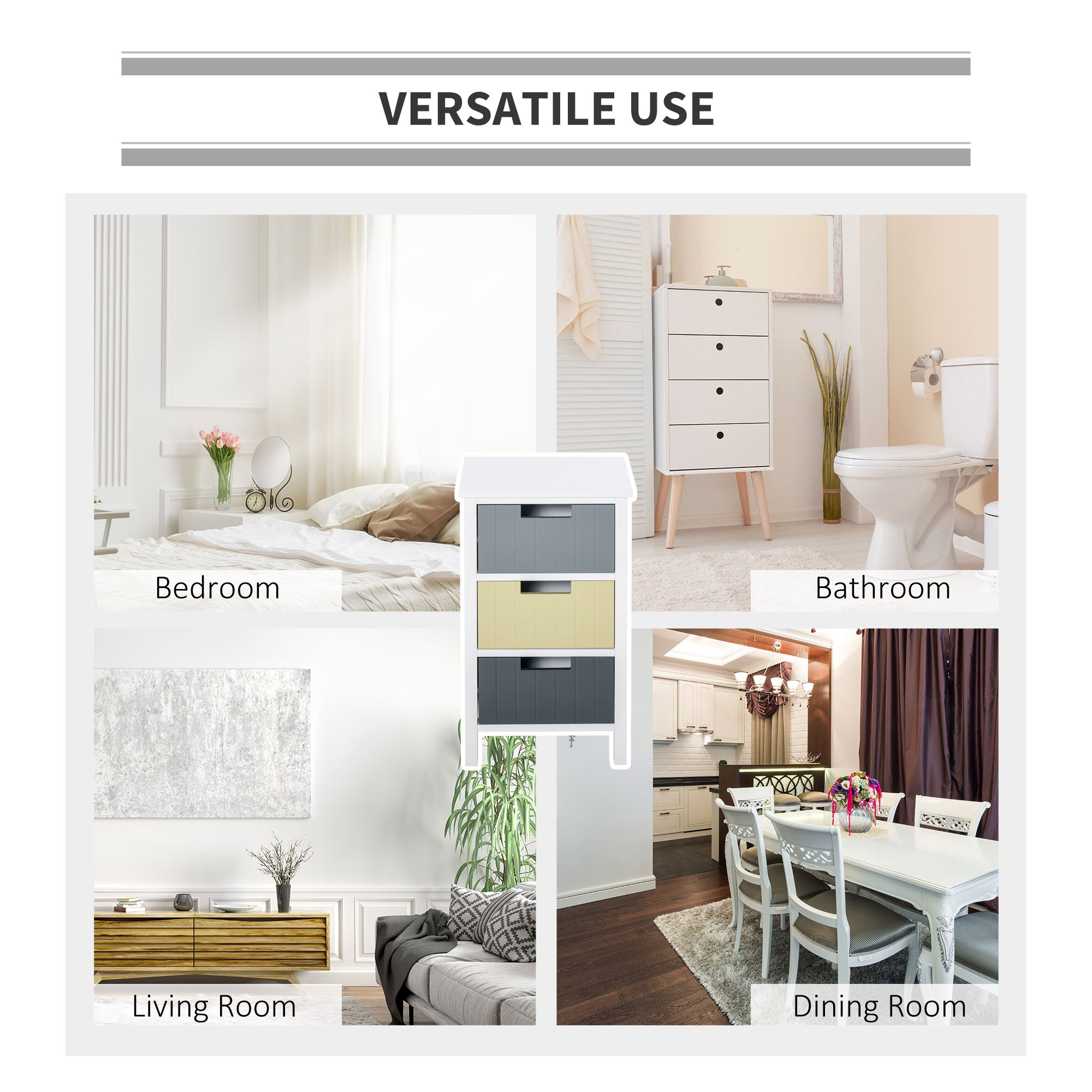 HOMCOM Storage Tower, Dresser Chest with Drawers, Wood Top, Organizer Unit for Closets Bedroom Nursery Room Hallway - North Peak Garden Furniture