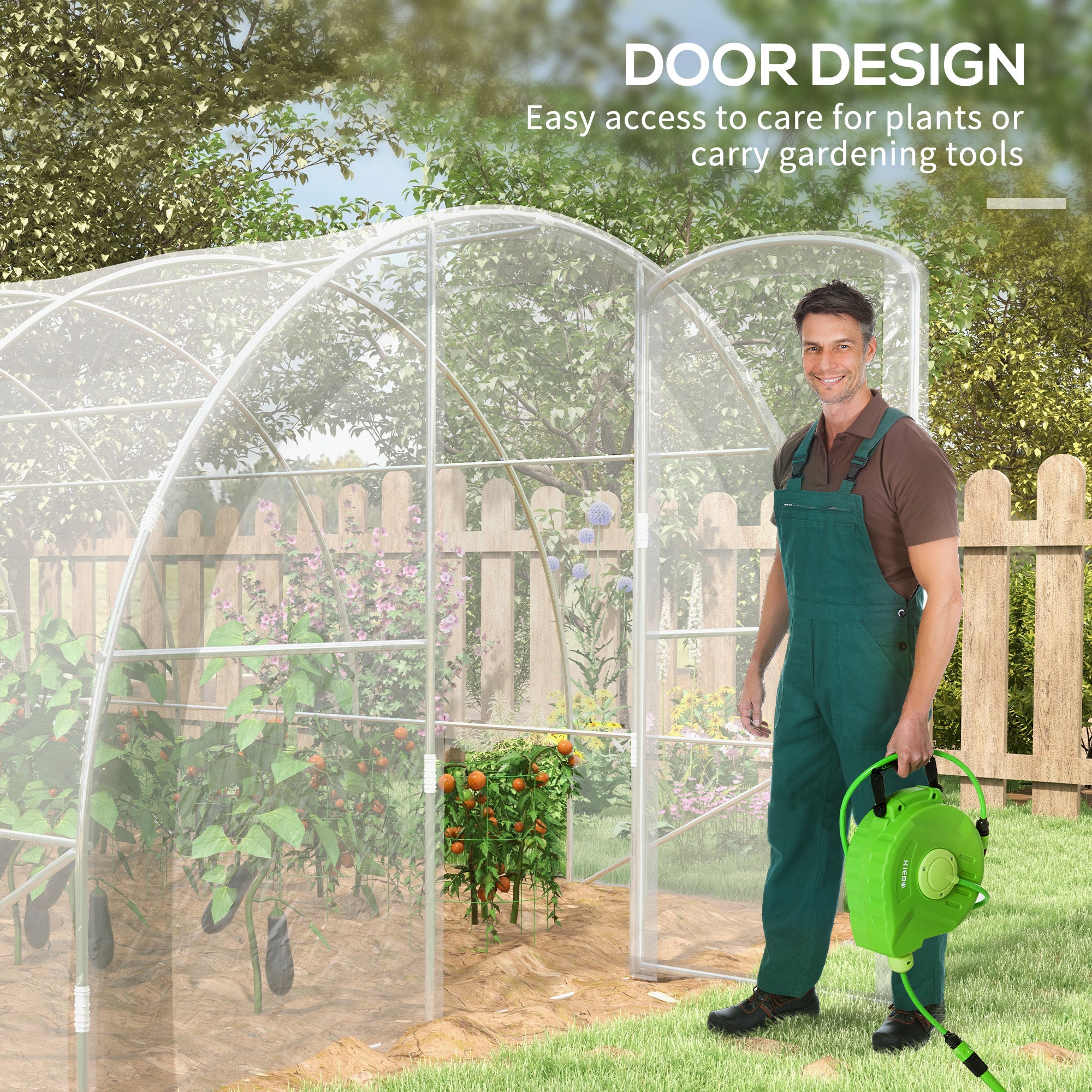 Outsunny Polytunnel Greenhouse Walk-in Grow House with PE Cover, Door and Galvanised Steel Frame, 4 x 3 x 2m, Clear