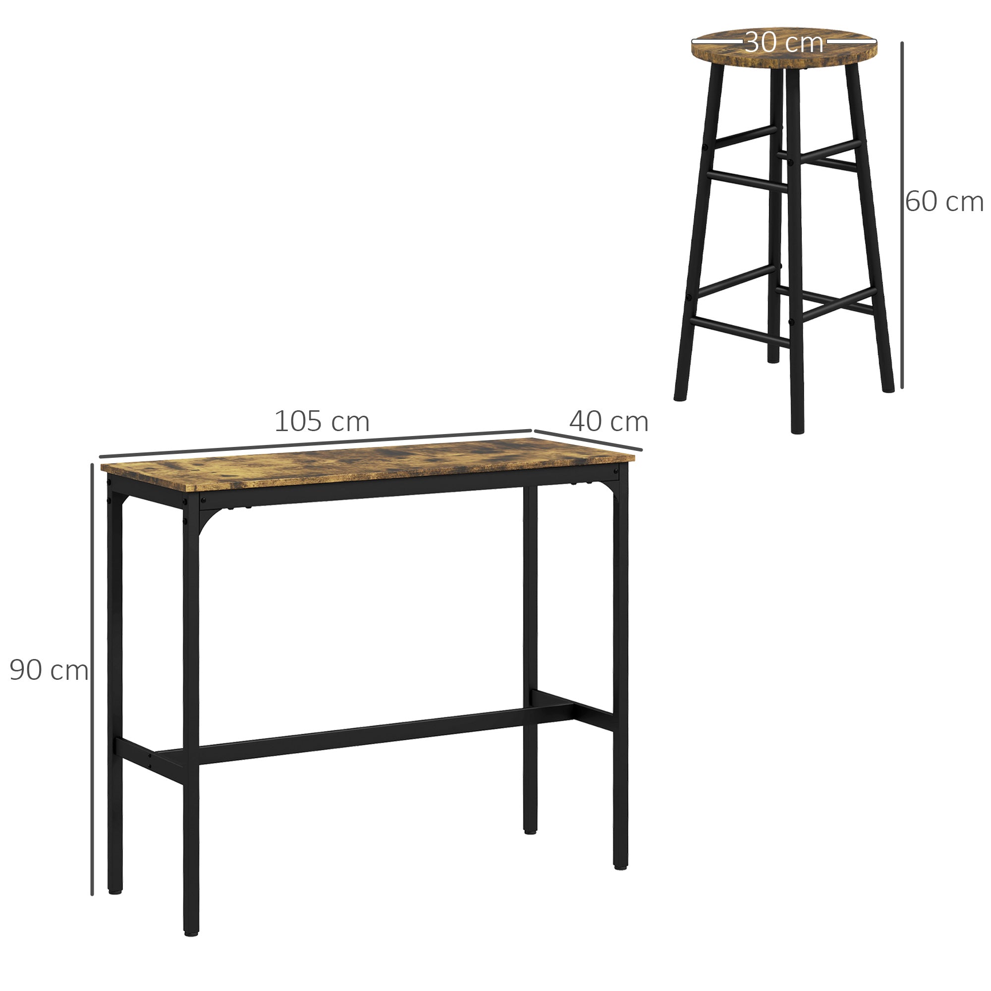 HOMCOM 5 Piece Bar Table Set with 4 Stools, Industrial Bar Table and Stool Set, Dining Table and Chair Set, Rustic Brown