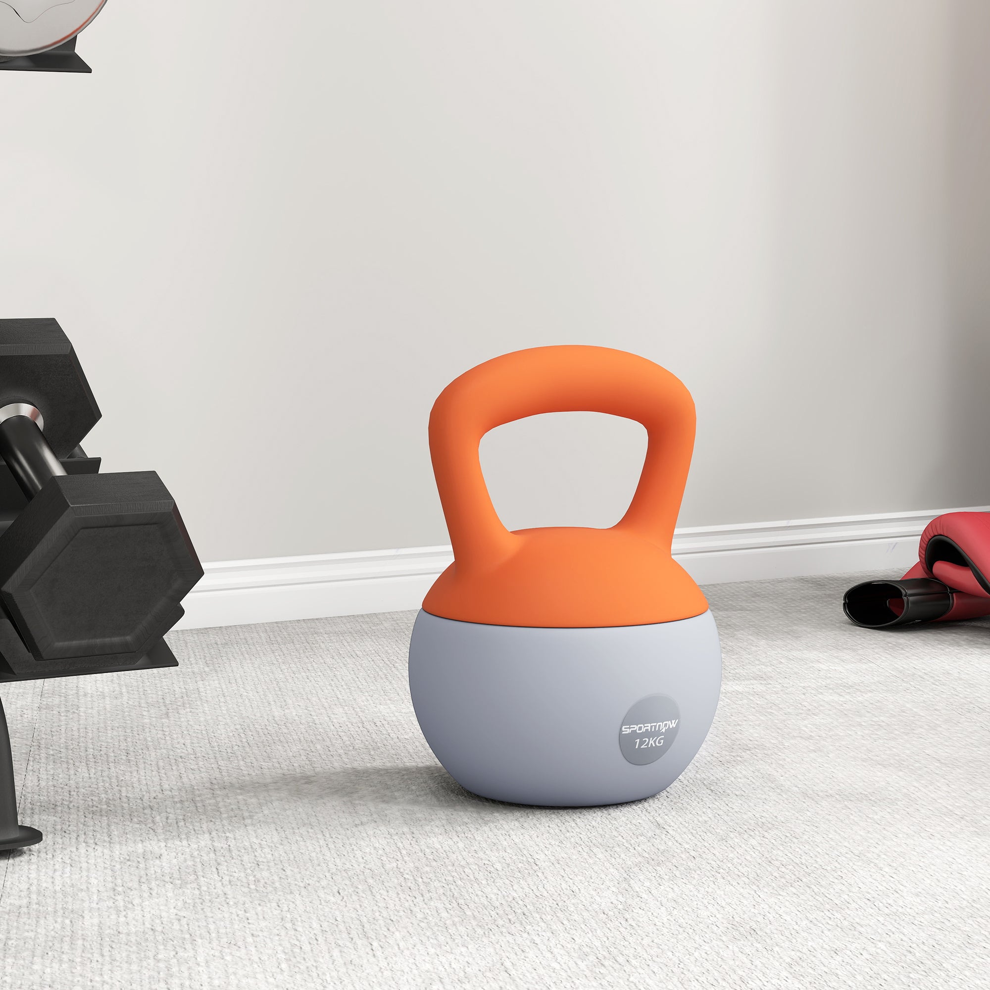 SPORTNOW 12KG Soft Kettlebell, Kettlebell with Non-Slip Handle for Home Gym, Weight Lifting, Strength Training, Orange/Grey - North Peak Garden Furniture