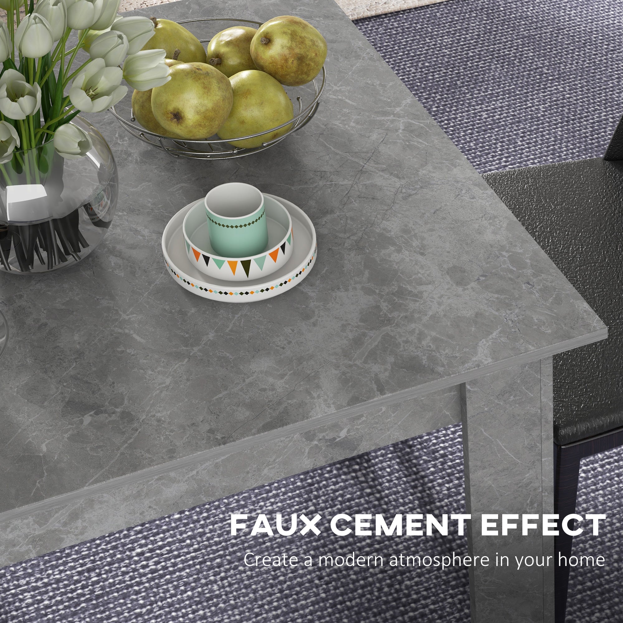 HOMCOM Square Dining Table, Modern Dining Room Table with Faux Cement Effect, Space Saving Small Dining Table - North Peak Garden Furniture