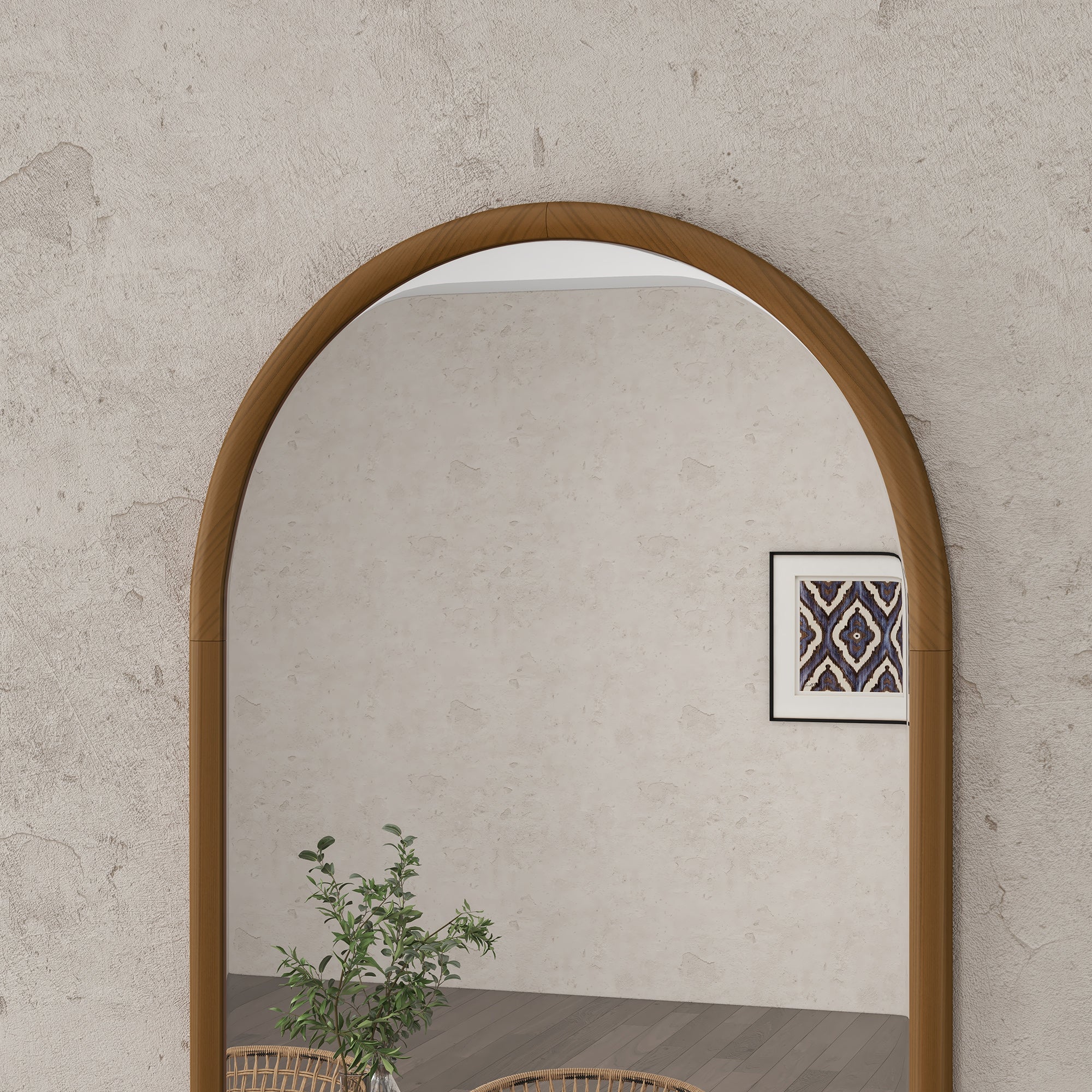 HOMCOM 110 x 65cm Wooden Arched Mirror - Natural Finish - North Peak Garden Furniture