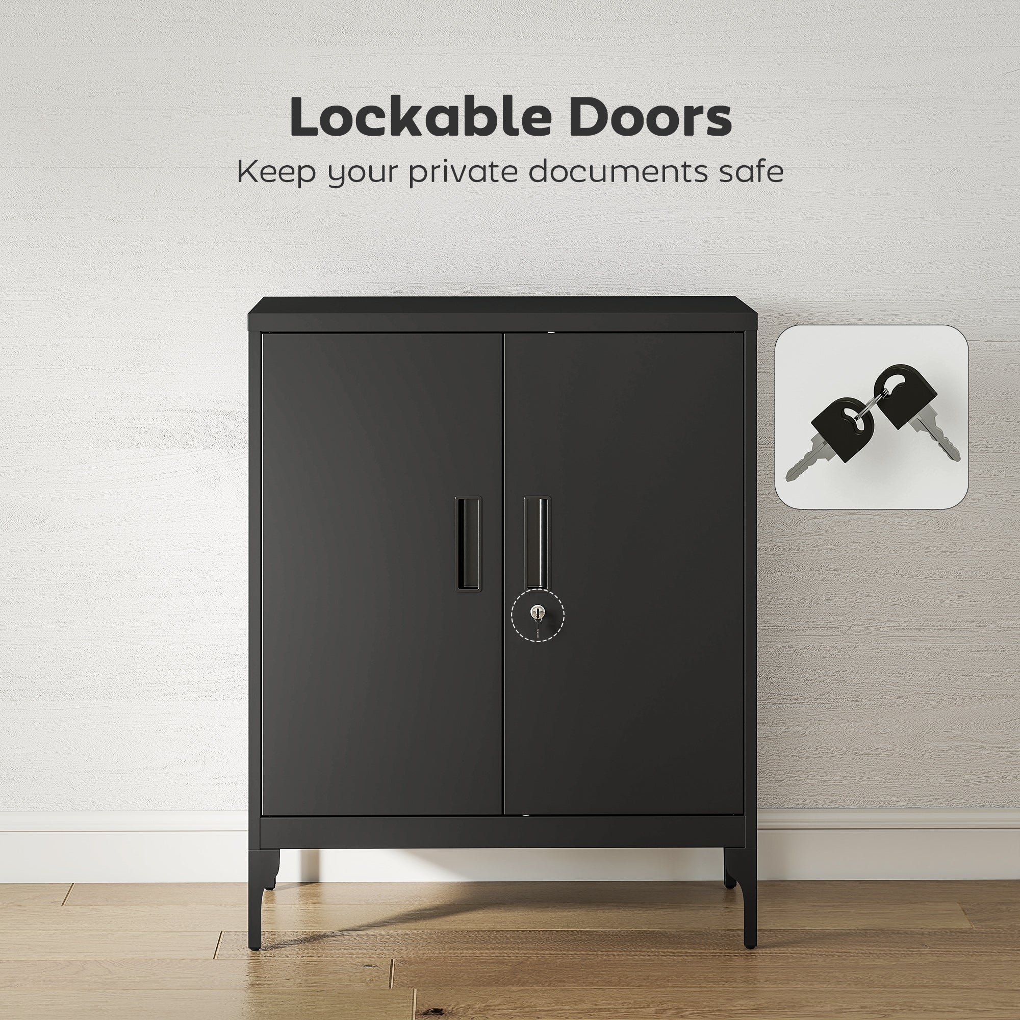 HOMCOM Metal Storage Cabinet with Lock and Adjustable Shelves - Black