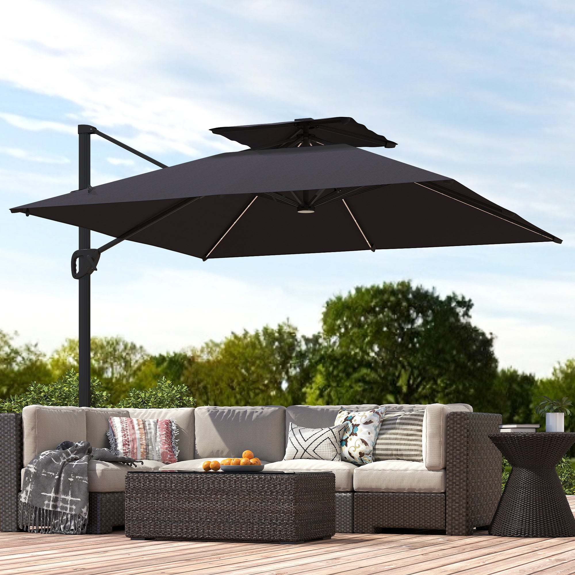 Outsunny Multi-Angle LED Light Parasol Umbrella - Black