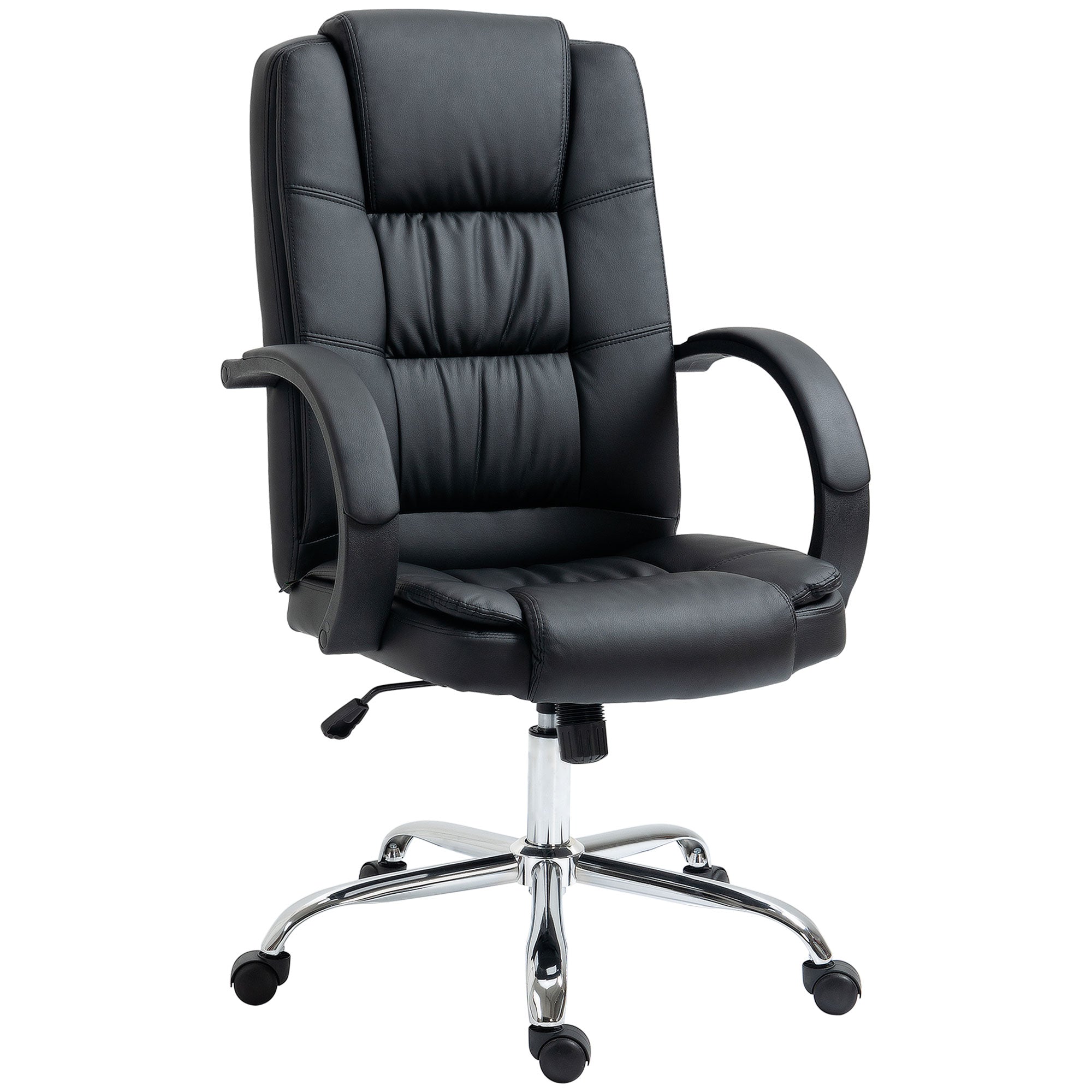 Vinsetto Office Chair, PU Leather Desk Chair with 13cm Soft Padded Seat and Backrest, Swivel Chair with Adjustable Height and Rolling Wheels, Black - North Peak Garden Furniture
