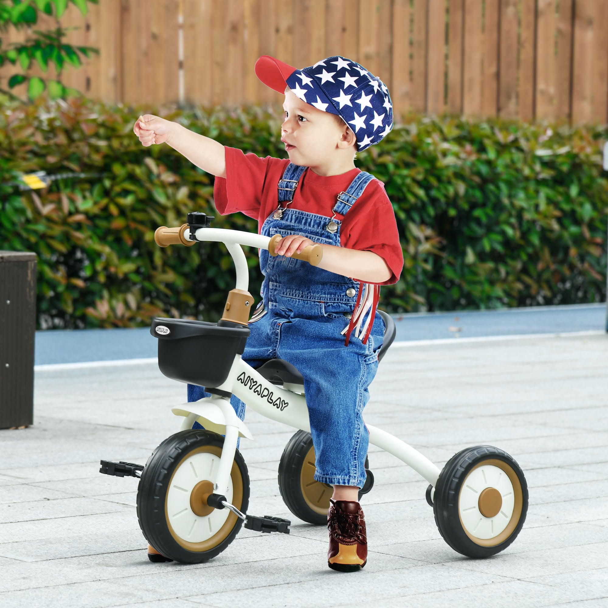 AIYAPLAY Kids Trike, Tricycle, with Adjustable Seat, Basket, Bell, for Ages 2-5 Years - White - North Peak Garden Furniture