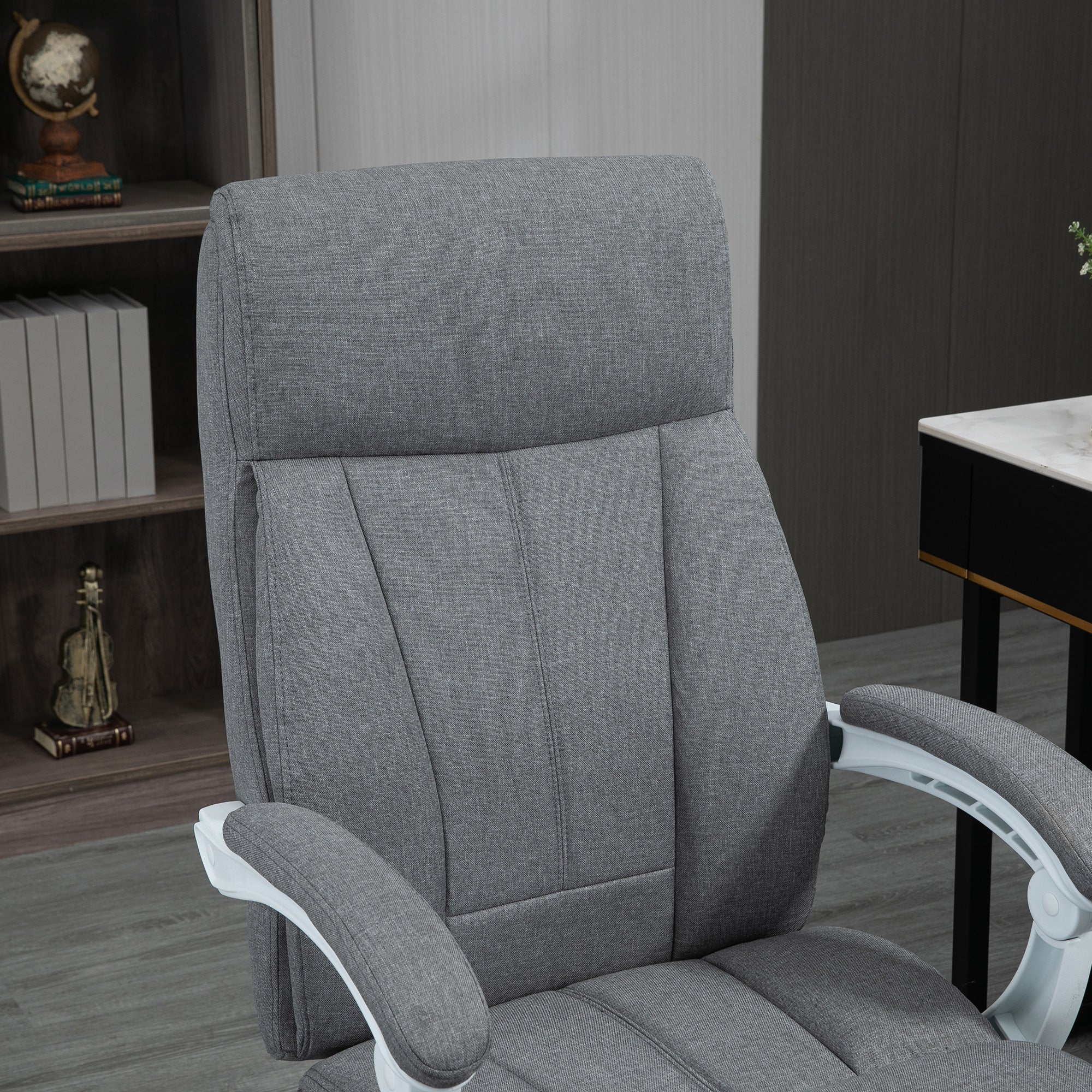 Vinsetto Office Chair, Ergonomic Desk Chair, Fabric Work Study Chair with 155° Reclining Back and Footrest, Adjustable Height and Swivel Wheels, Grey - North Peak Garden Furniture