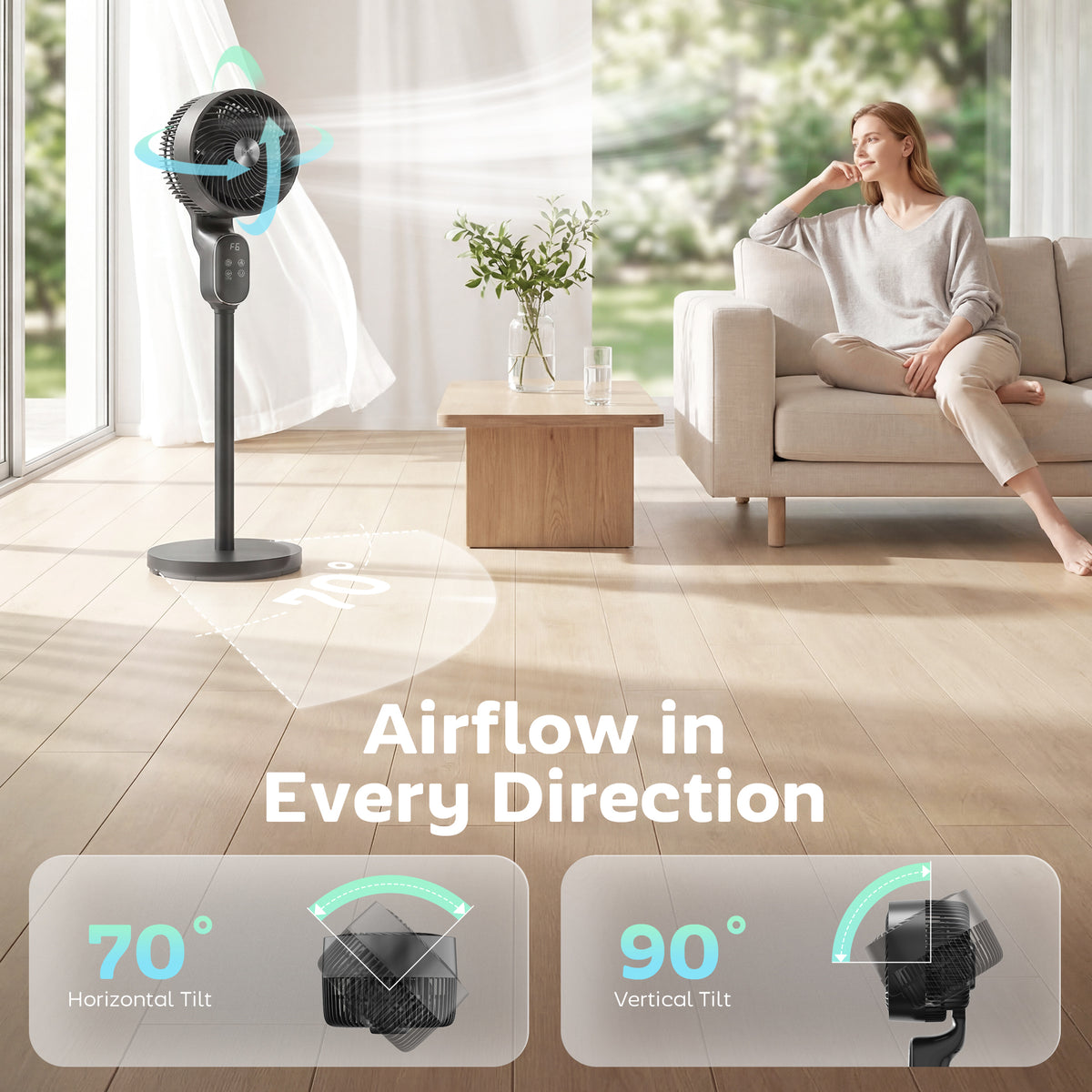 HOMCOM 20 dB Silent Standing Fan for Bedroom, 39in Pedestal Fan with Remote, Oscillating, 8 Speeds, Adjustable Height, Black