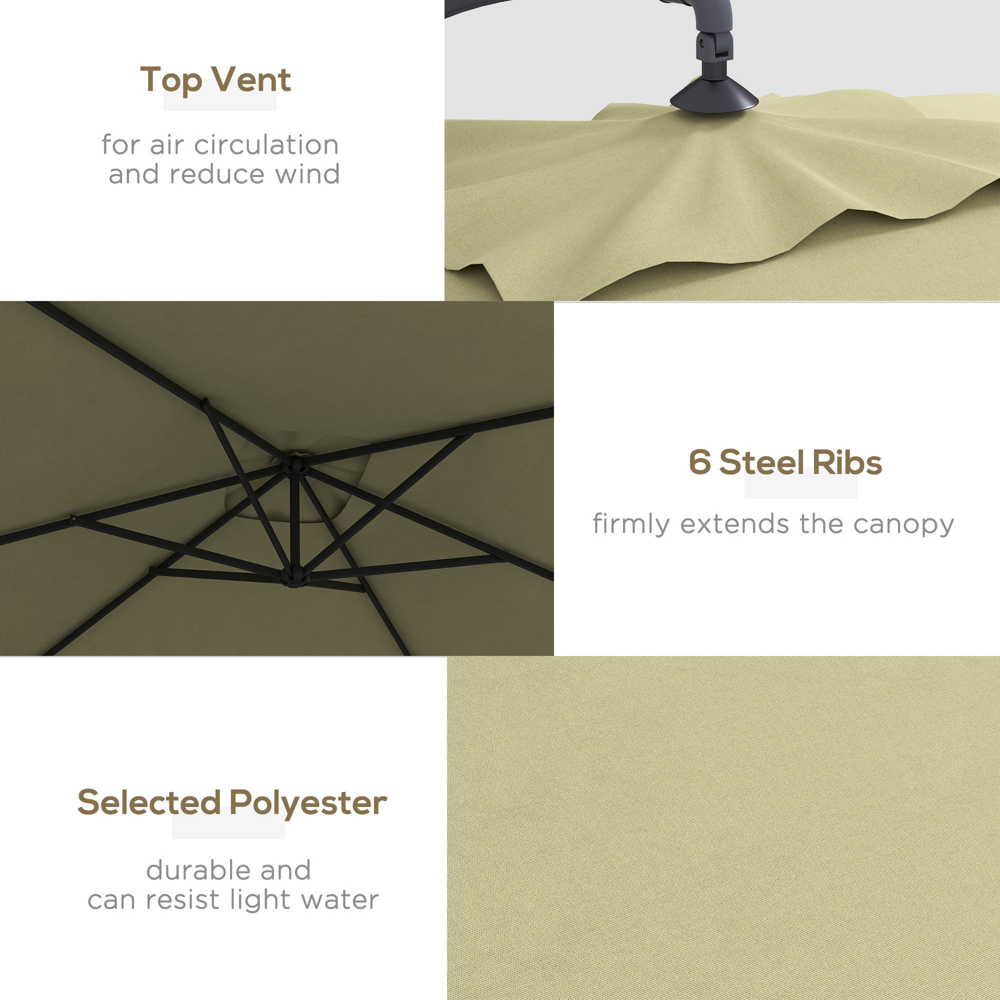 Outsunny 3m Square Canopy Cantilever Parasol, with Cross Base - Beige - North Peak Garden Furniture