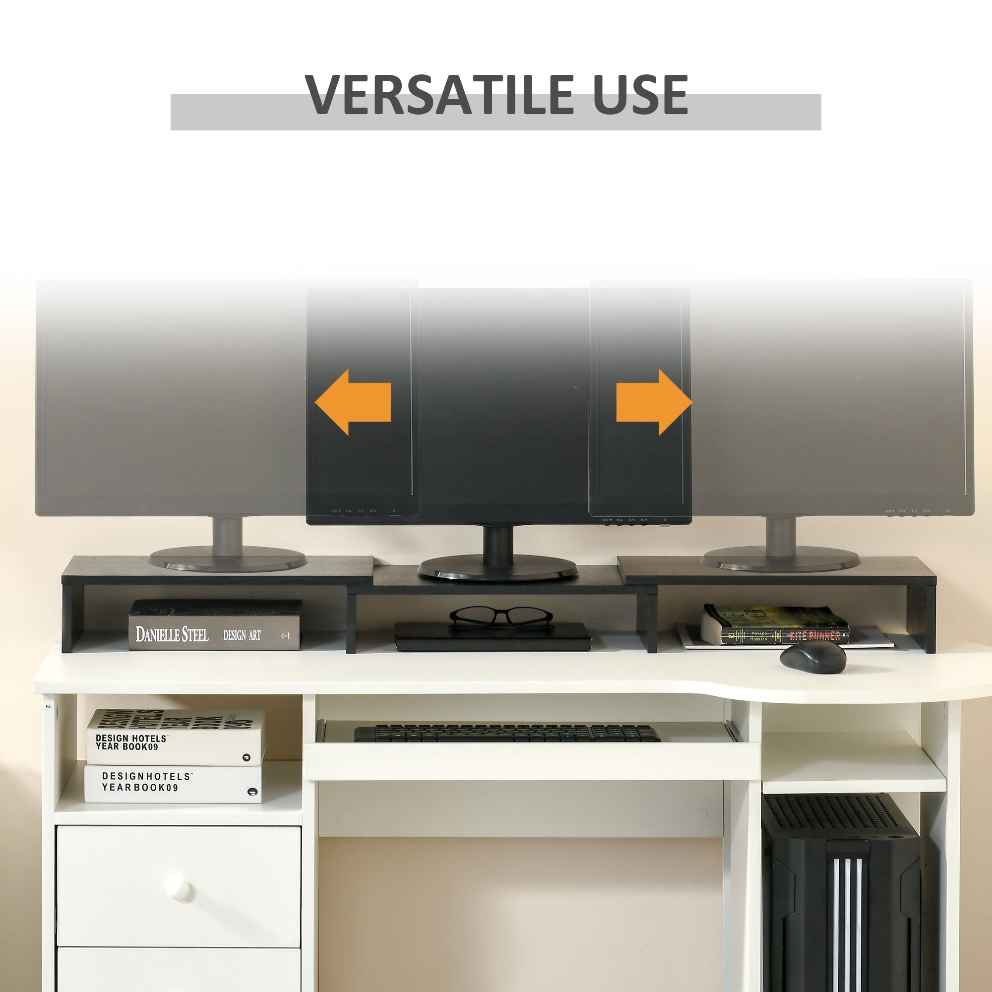 Vinsetto Dual Monitor Stand Riser with Adjustable Length and Angle, Screen Riser for Laptop, Computer, PC, Printer, TV, Black - North Peak Garden Furniture
