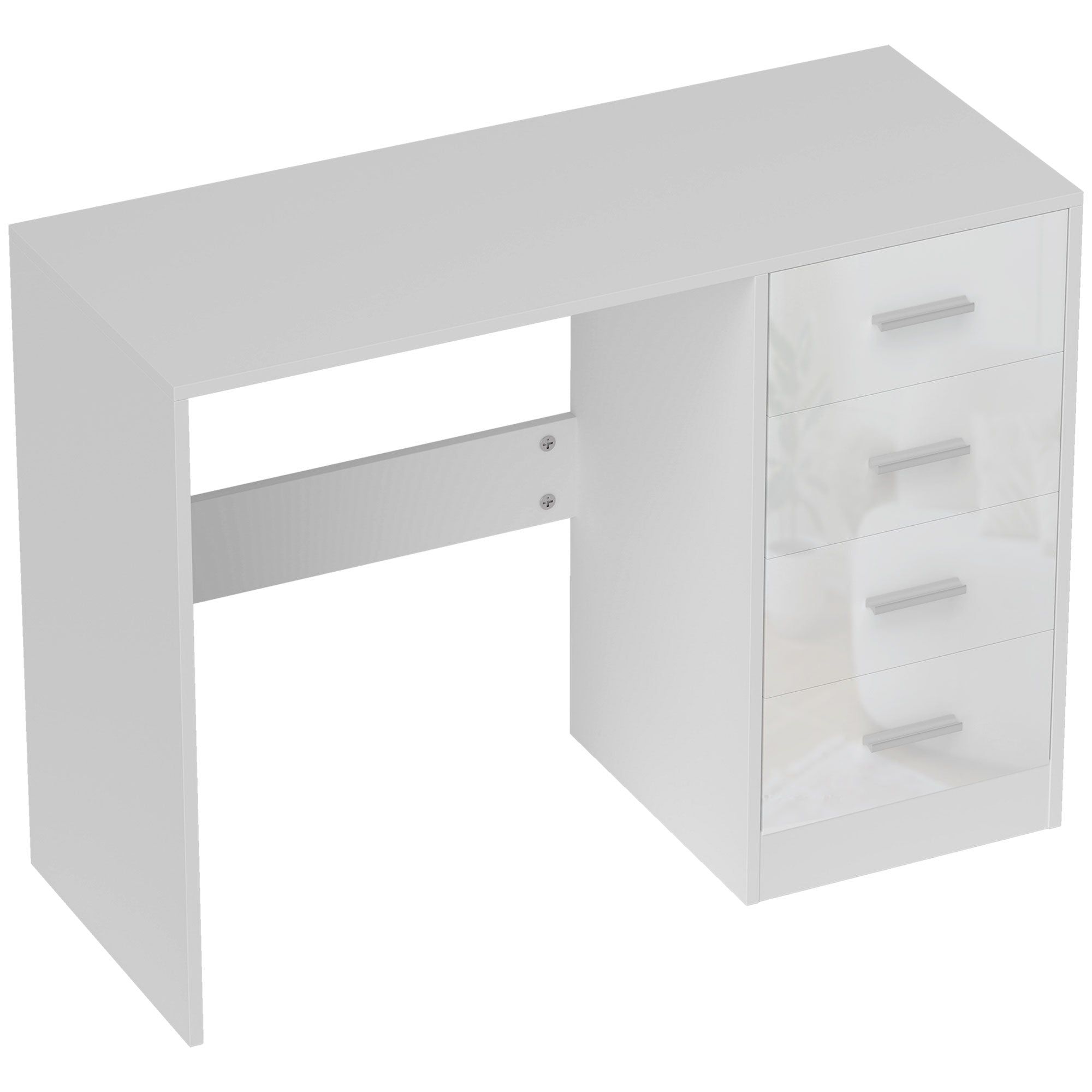 HOMCOM Computer Desk with Drawers, Dressing Table, High Gloss Home Office Writing Workstation, White - North Peak Garden Furniture