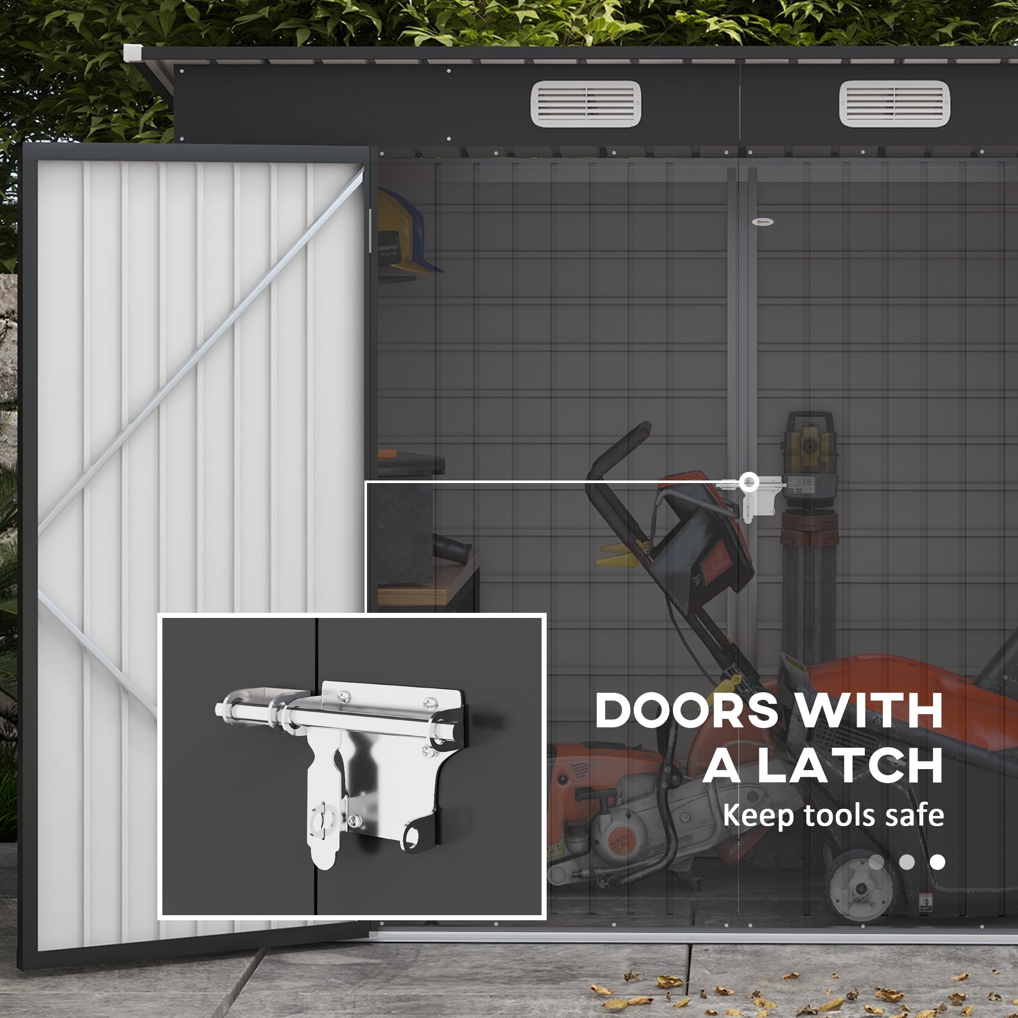 Outsunny 3.7 x 7.9ft Galvanised Steel Shed, with Latched Door and Padlock - Grey - North Peak Garden Furniture