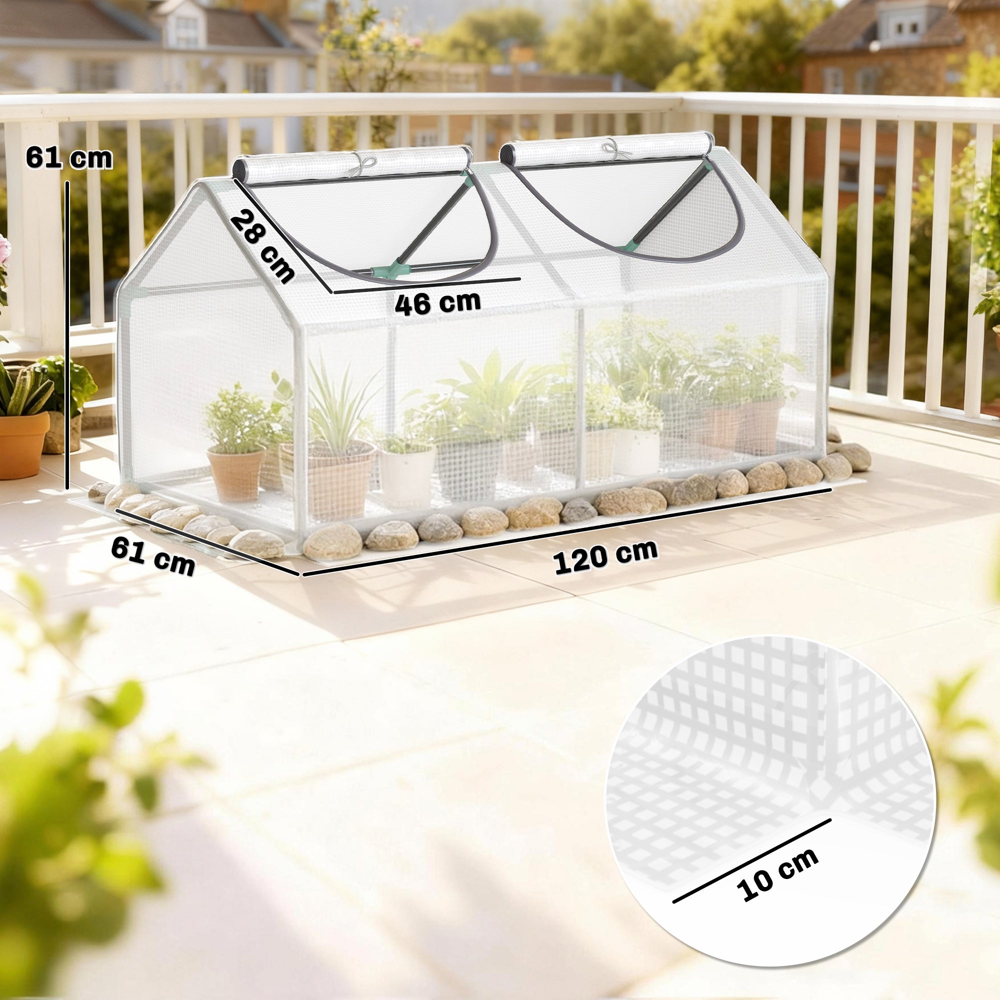 Outsunny Mini Greenhouse Portable Flower Planter Tomato Vegetable House for Garden Backyard with Zipper 120 x 60 x 60 cm, White