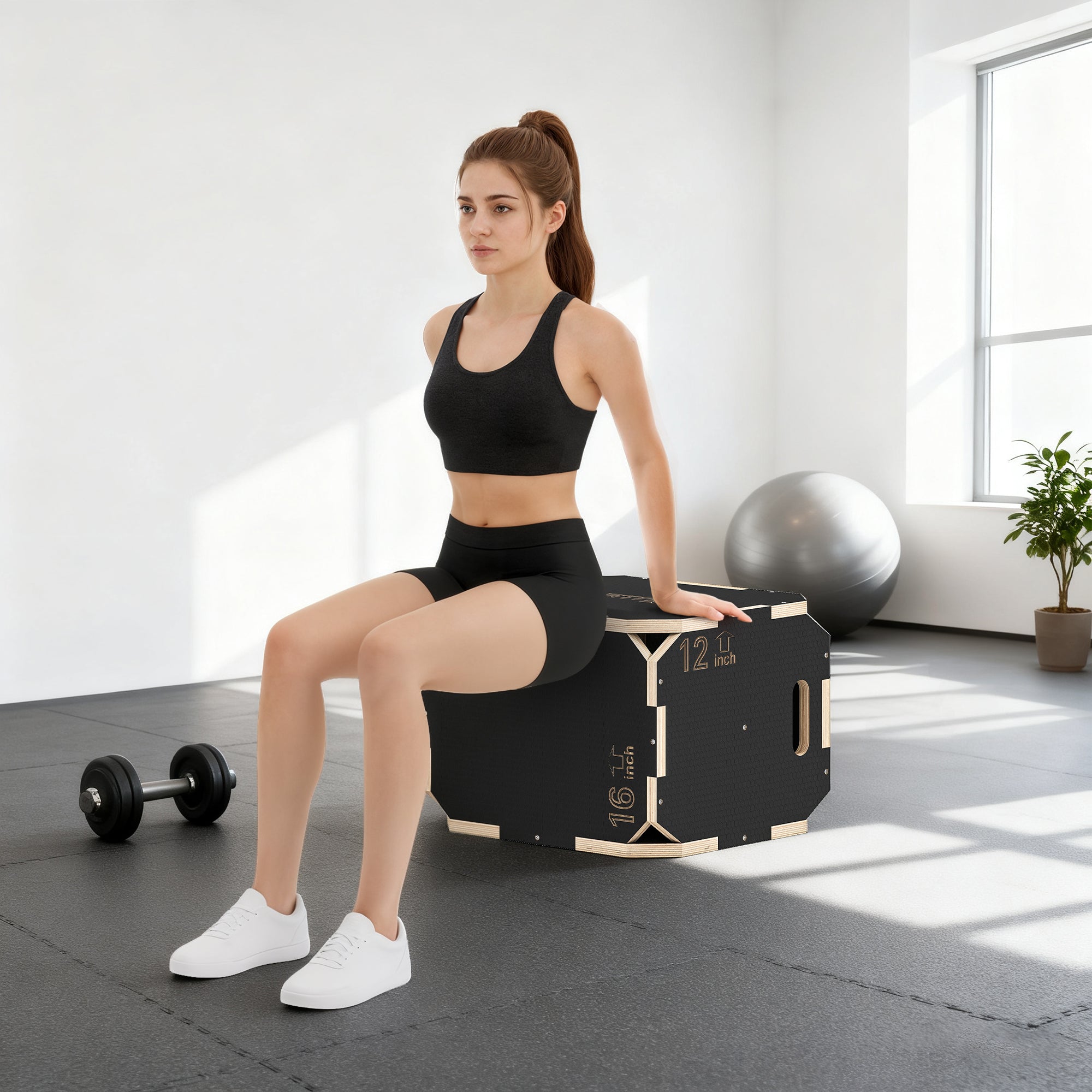 SPORTNOW Non-Slip Plyo Box, Corner-free Wooden Jump Box, 31 x 36 x 41 cm